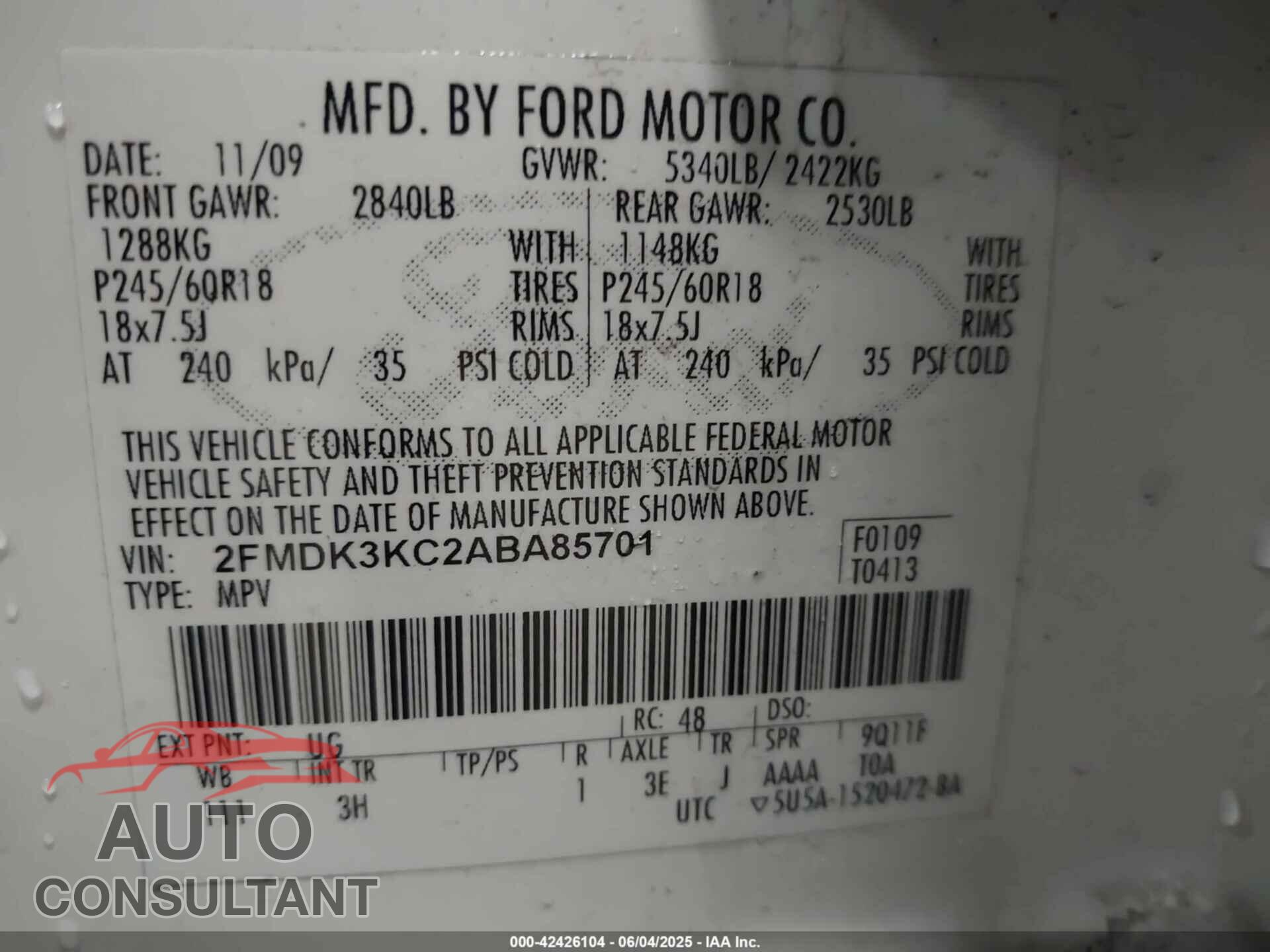 FORD EDGE 2010 - 2FMDK3KC2ABA85701