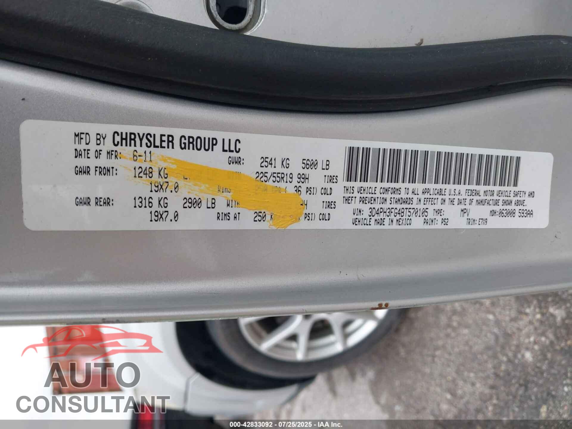 DODGE JOURNEY 2011 - 3D4PH3FG4BT570105