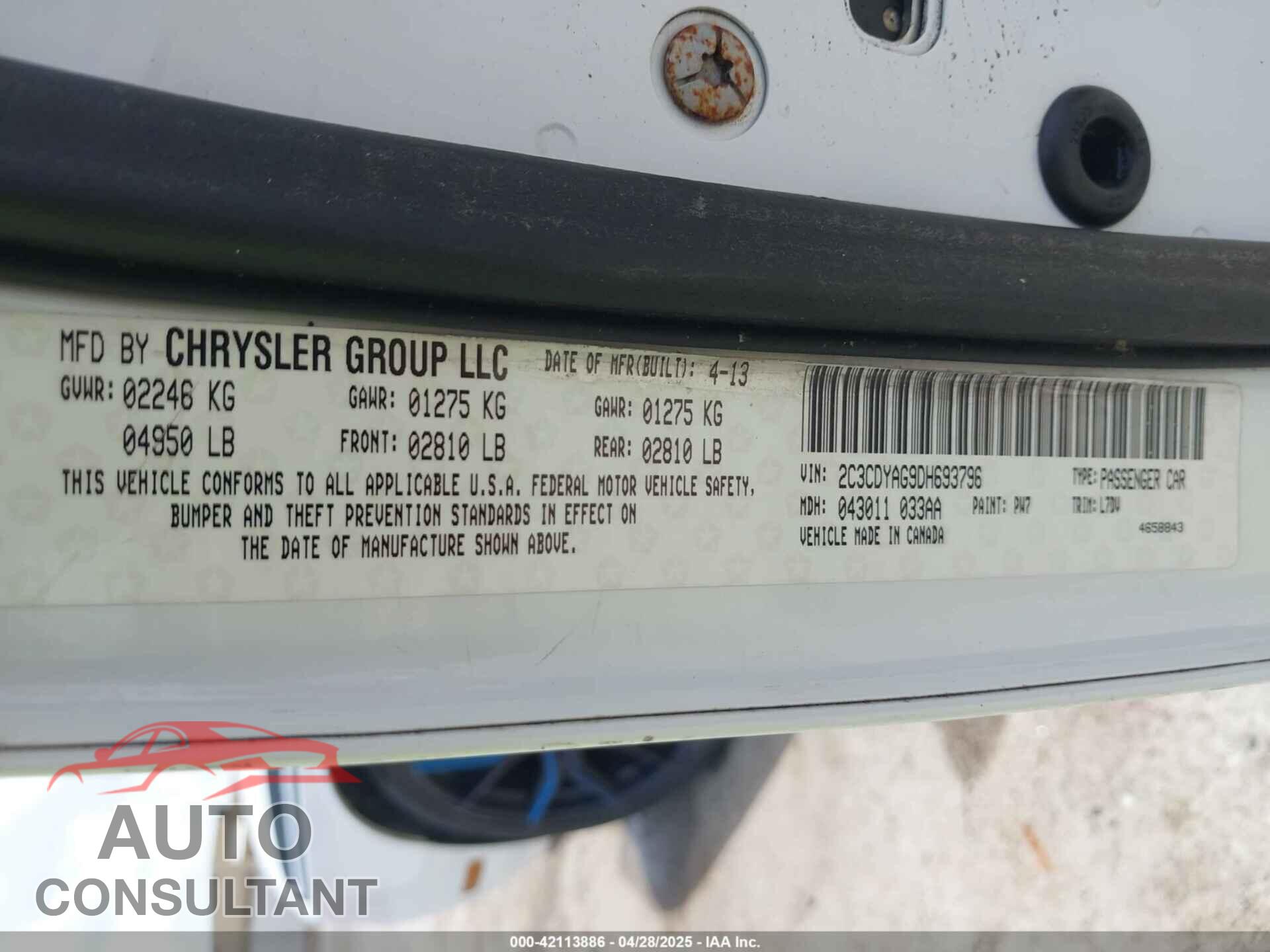 DODGE CHALLENGER 2013 - 2C3CDYAG9DH693796