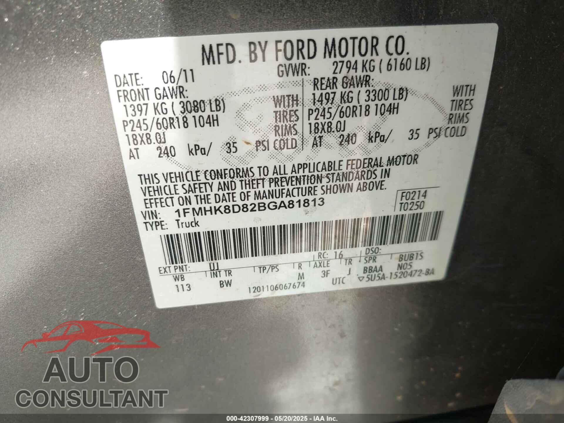 FORD EXPLORER 2011 - 1FMHK8D82BGA81813