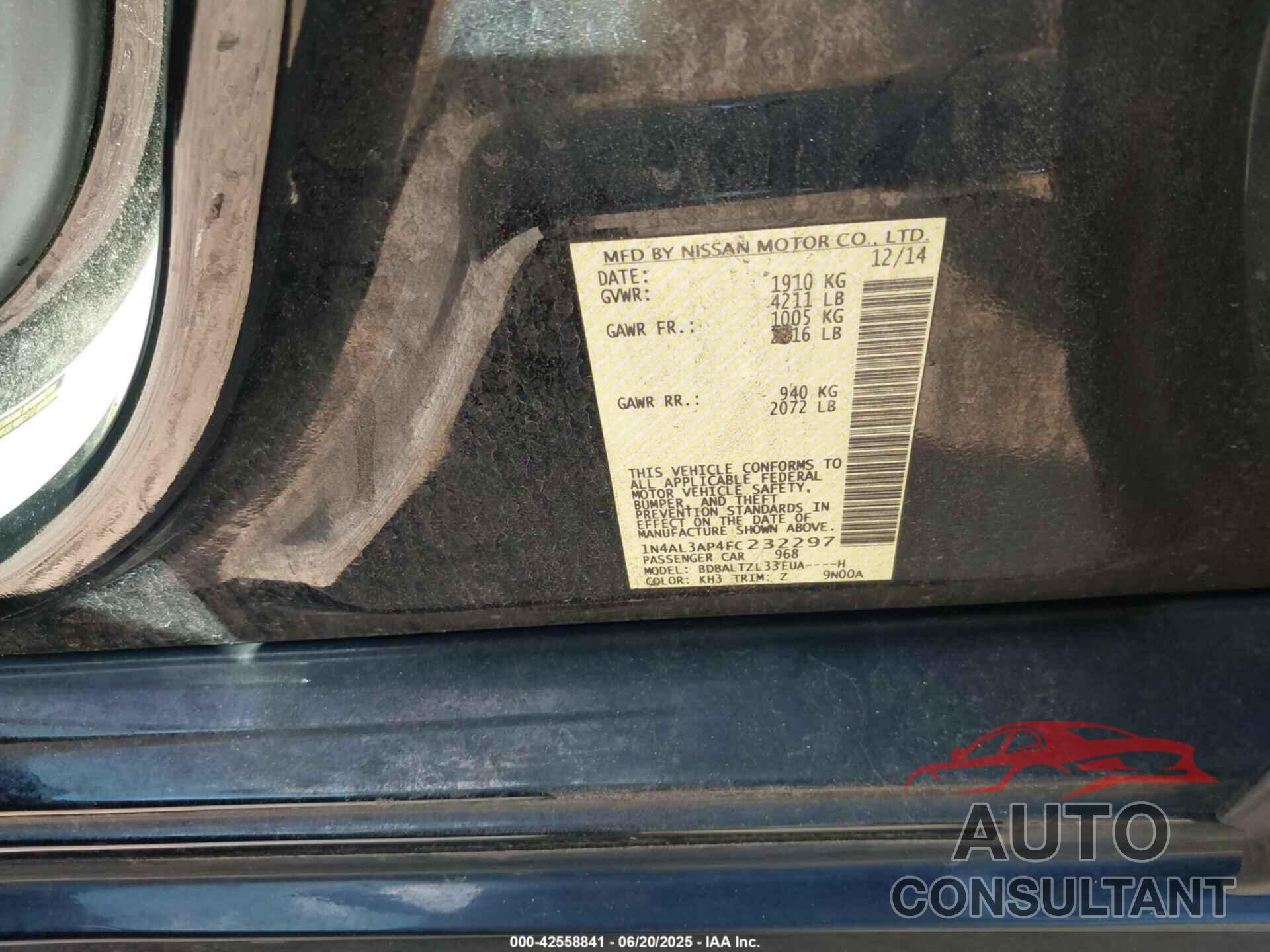 NISSAN ALTIMA 2015 - 1N4AL3AP4FC232297