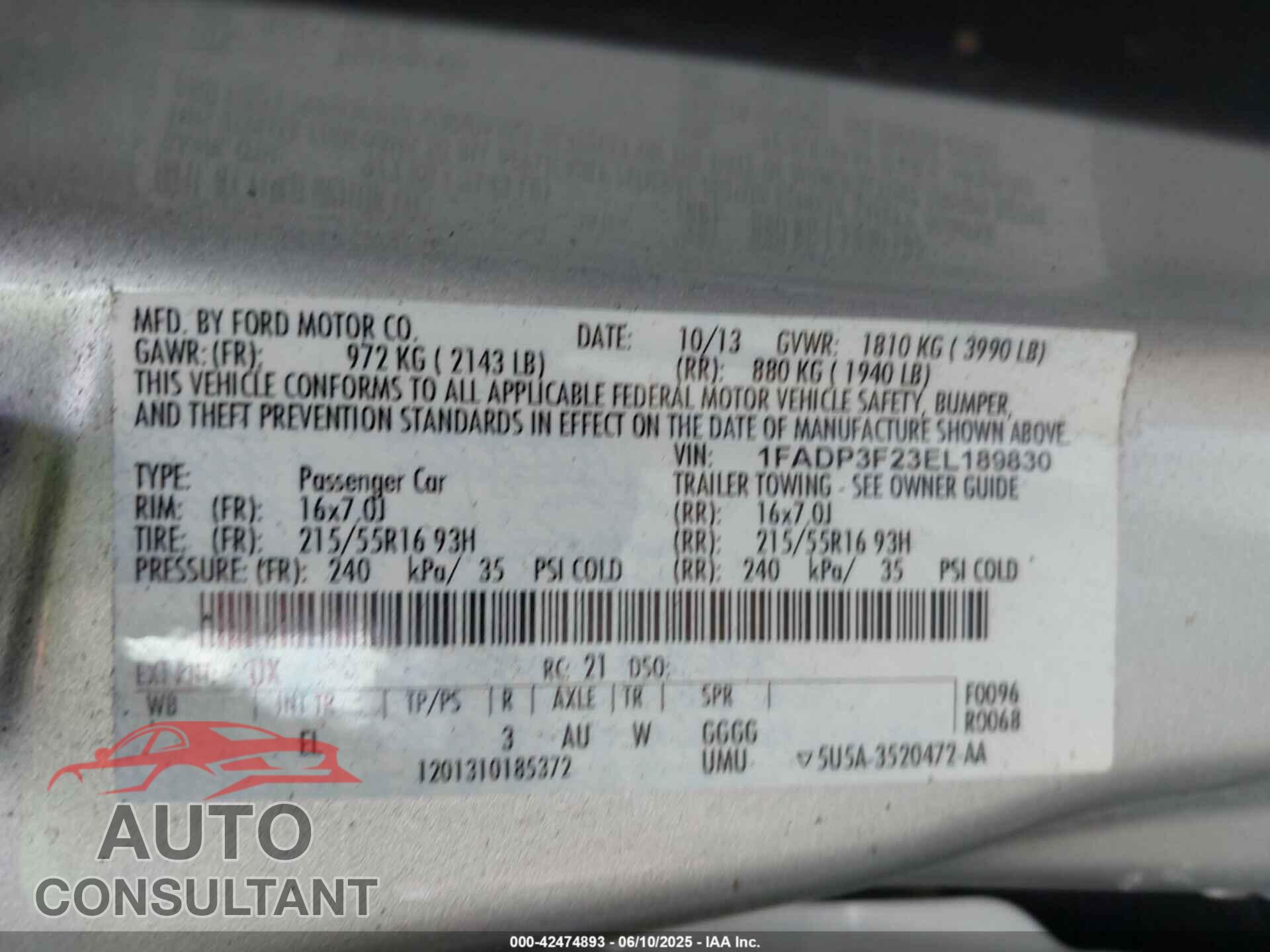 FORD FOCUS 2014 - 1FADP3F23EL189830