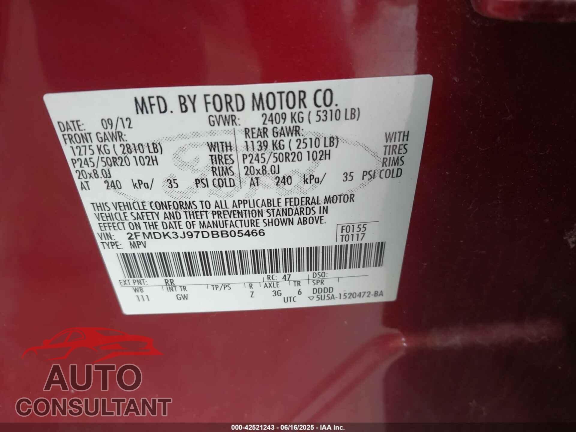 FORD EDGE 2013 - 2FMDK3J97DBB05466