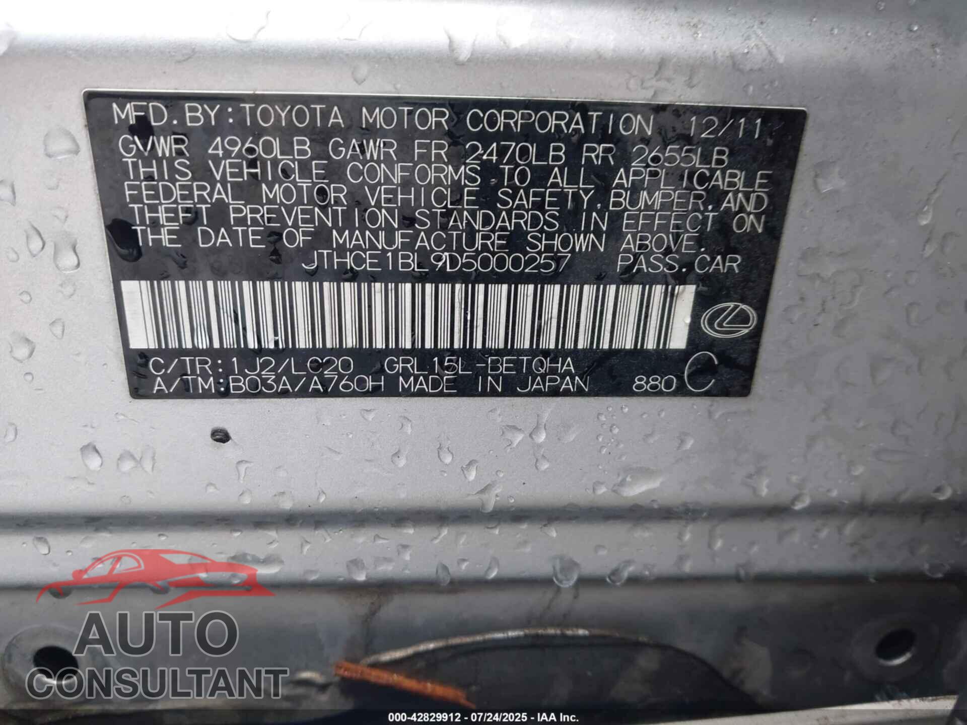 LEXUS GS 350 2013 - JTHCE1BL9D5000257