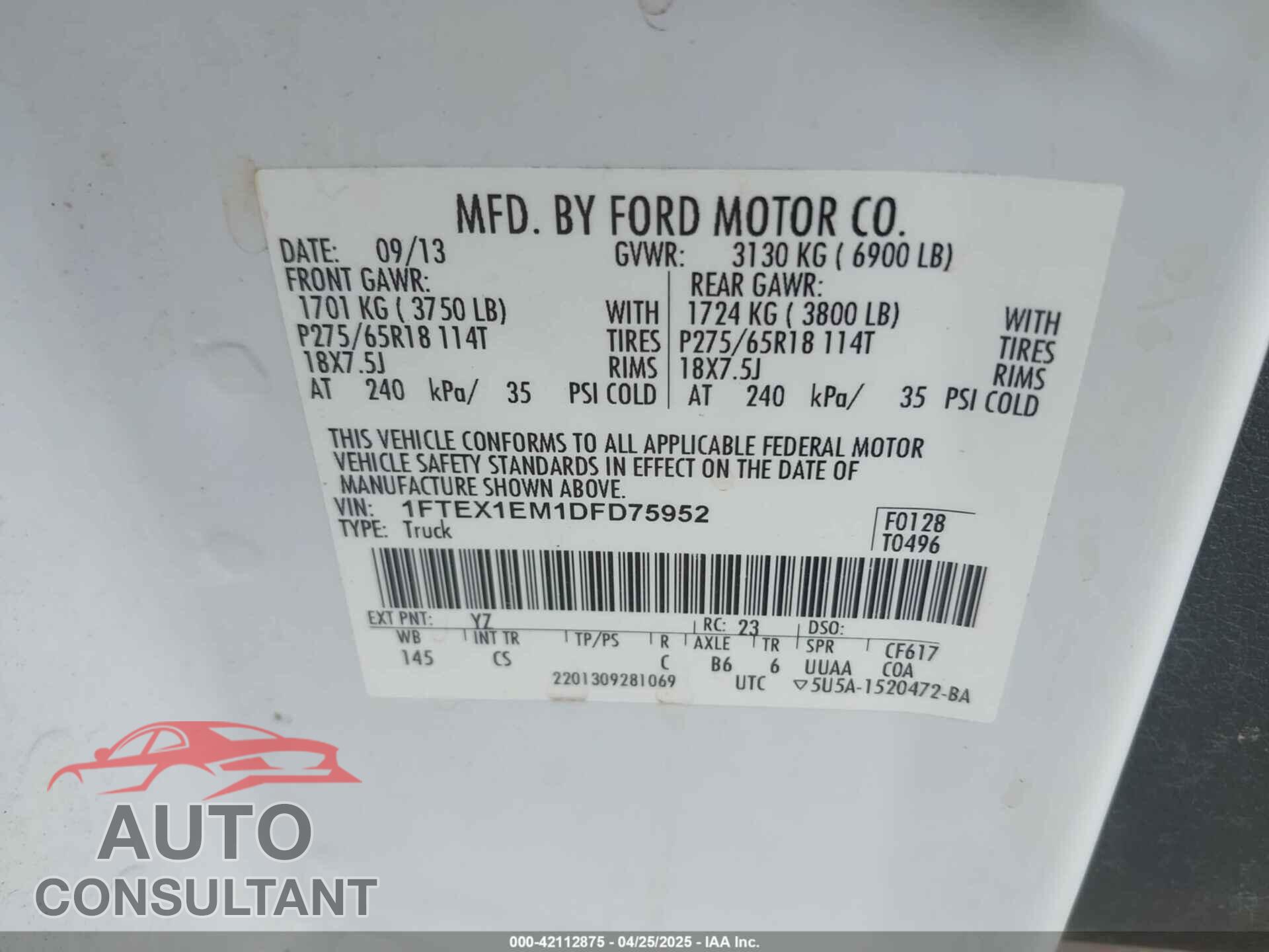 FORD F-150 2013 - 1FTEX1EM1DFD75952