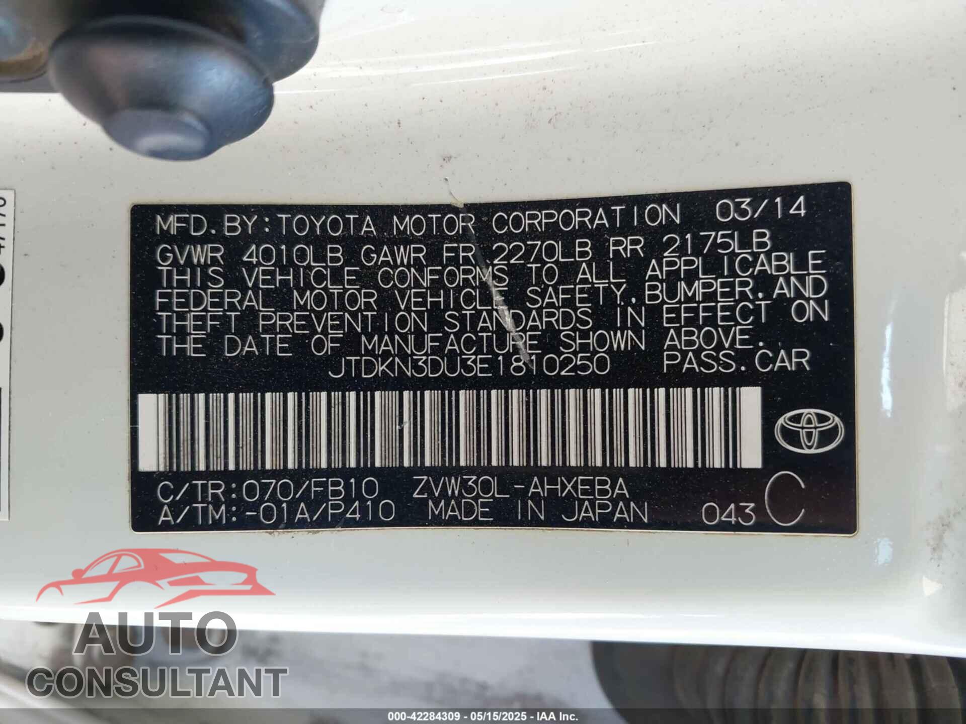 TOYOTA PRIUS 2014 - JTDKN3DU3E1810250