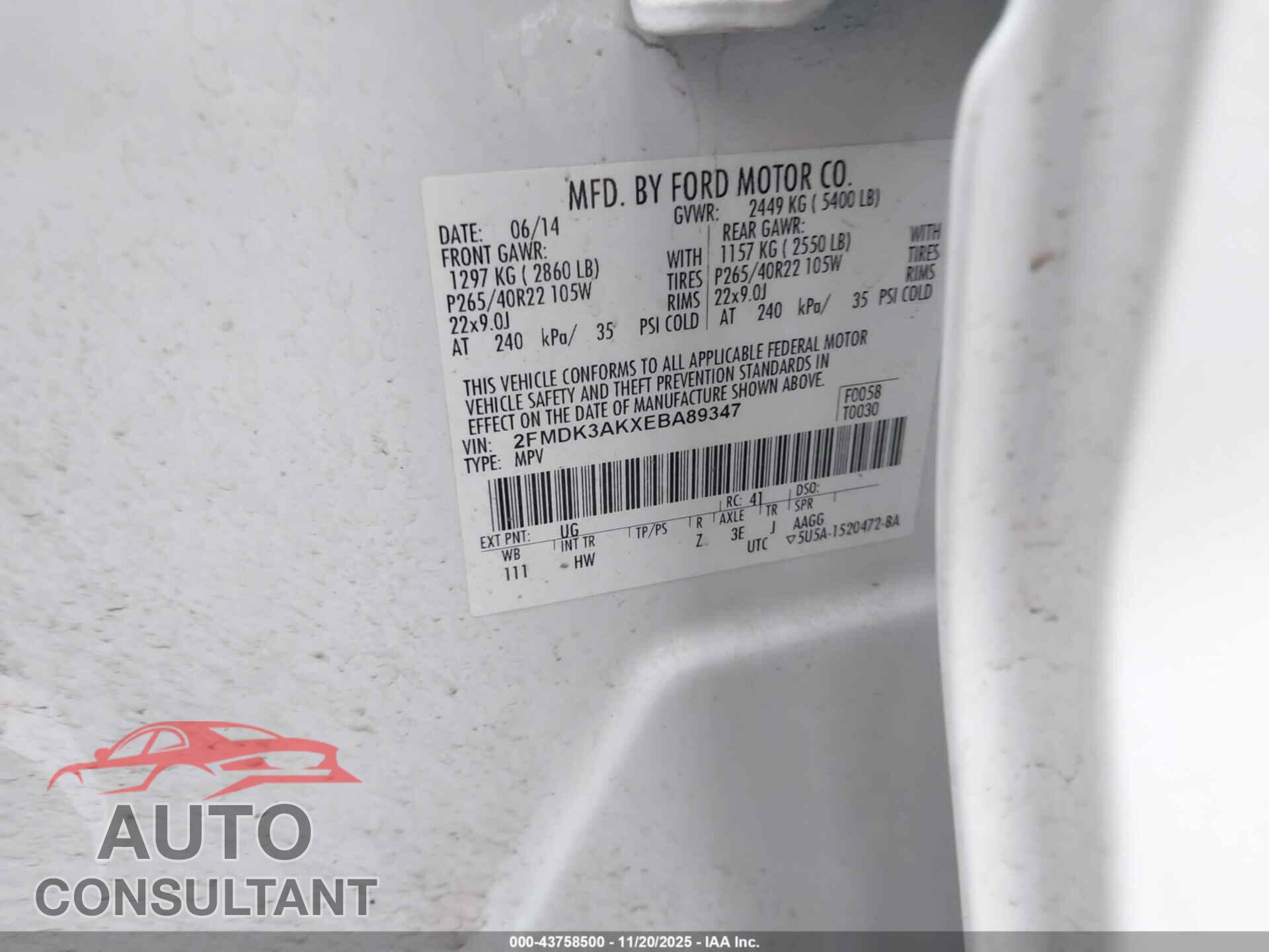 FORD EDGE 2014 - 2FMDK3AKXEBA89347