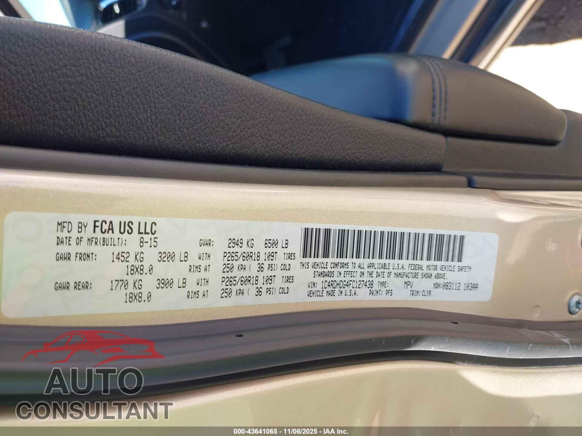 DODGE DURANGO 2015 - 1C4RDHDG4FC127438