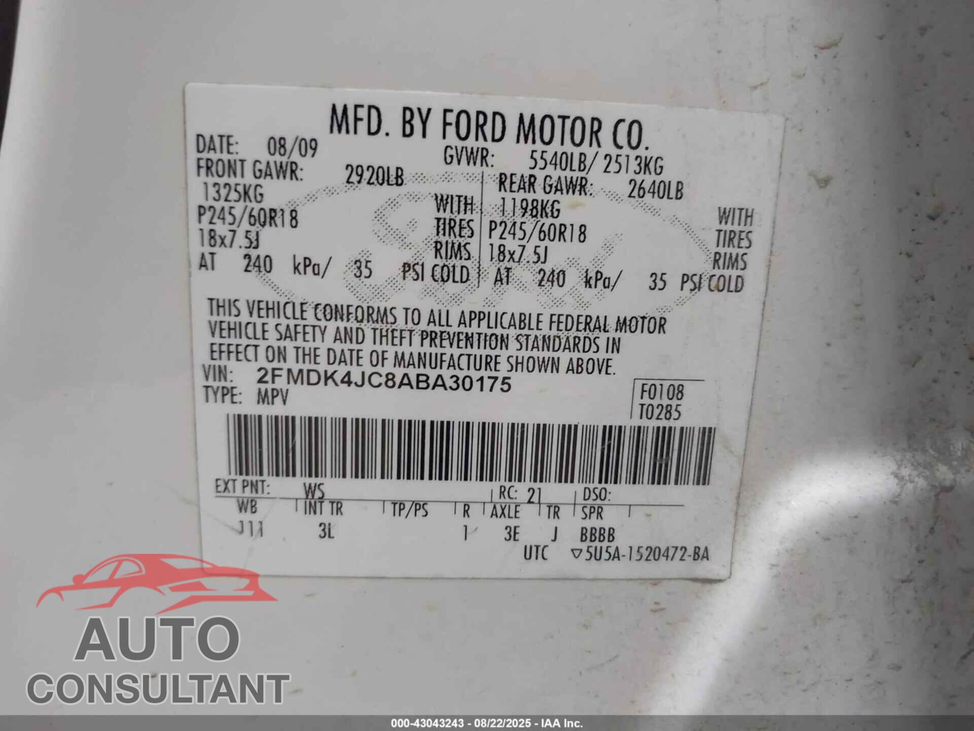 FORD EDGE 2010 - 2FMDK4JC8ABA30175