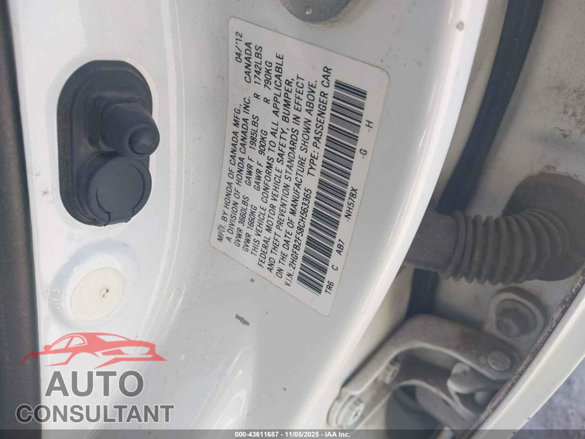 HONDA CIVIC 2012 - 2HGFB2F58C8563365