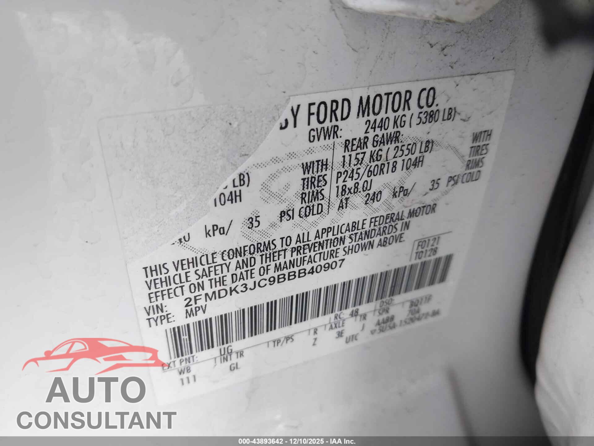 FORD EDGE 2011 - 2FMDK3JC9BBB40907