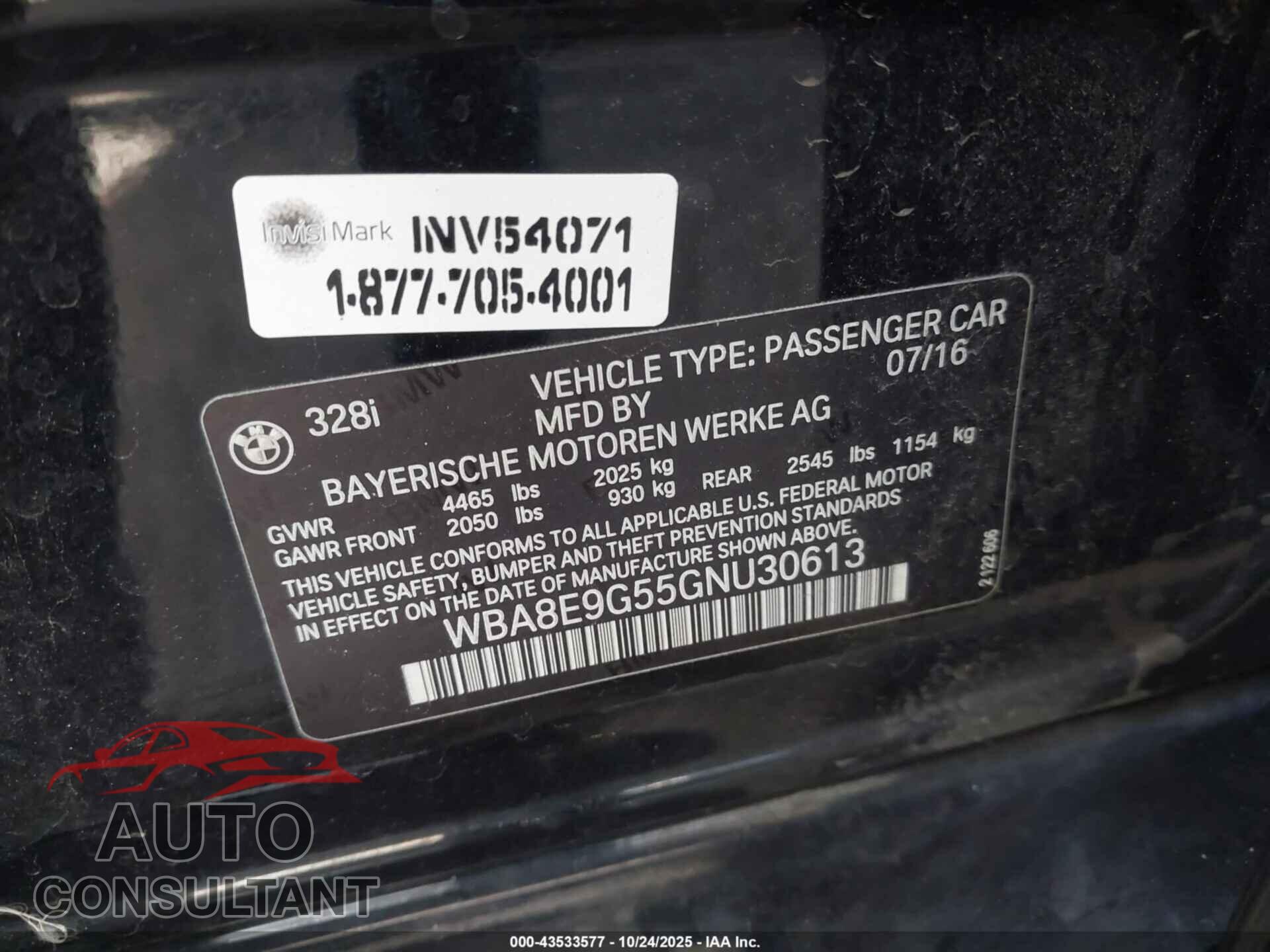 BMW 328I 2016 - WBA8E9G55GNU30613