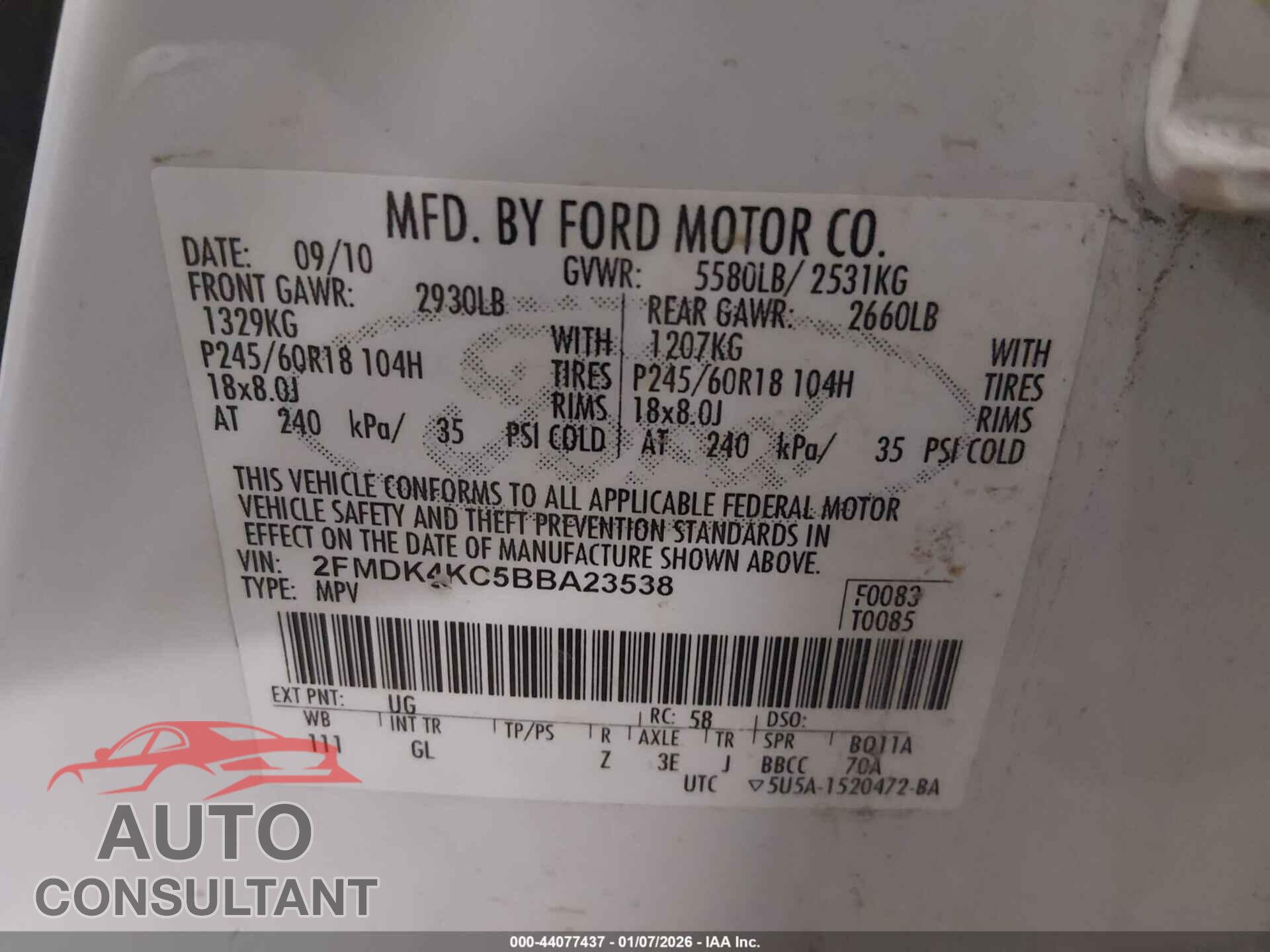 FORD EDGE 2011 - 2FMDK4KC5BBA23538