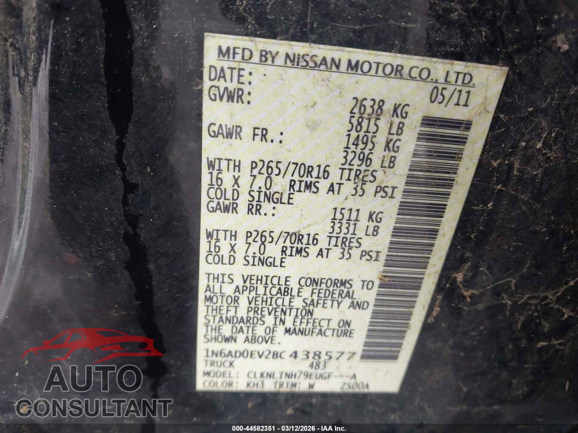 NISSAN FRONTIER 2011 - 1N6AD0EV2BC438577