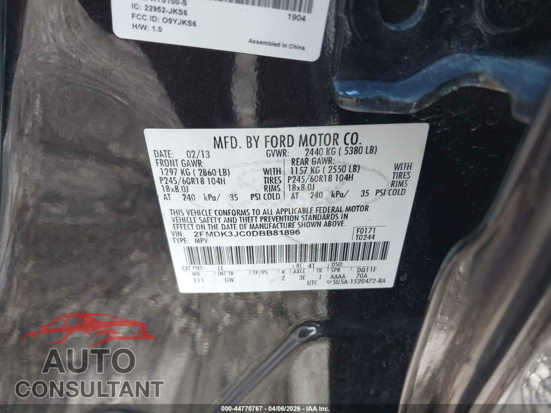 FORD EDGE 2013 - 2FMDK3JC0DBB81896