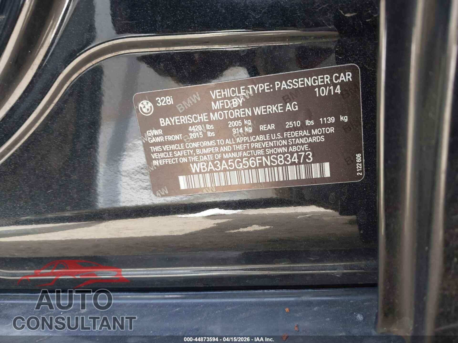 BMW 328I 2015 - WBA3A5G56FNS83473