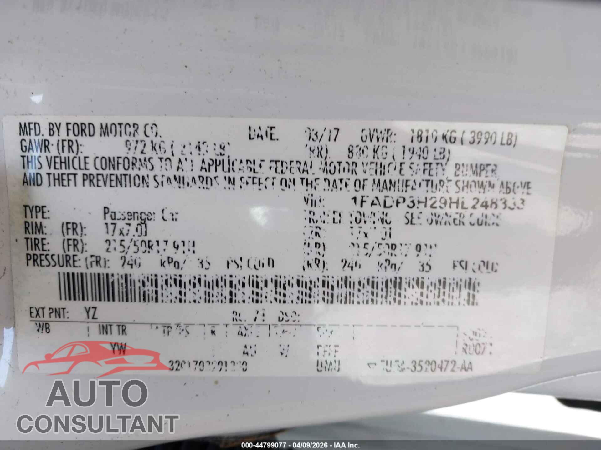FORD FOCUS 2017 - 1FADP3H29HL248333