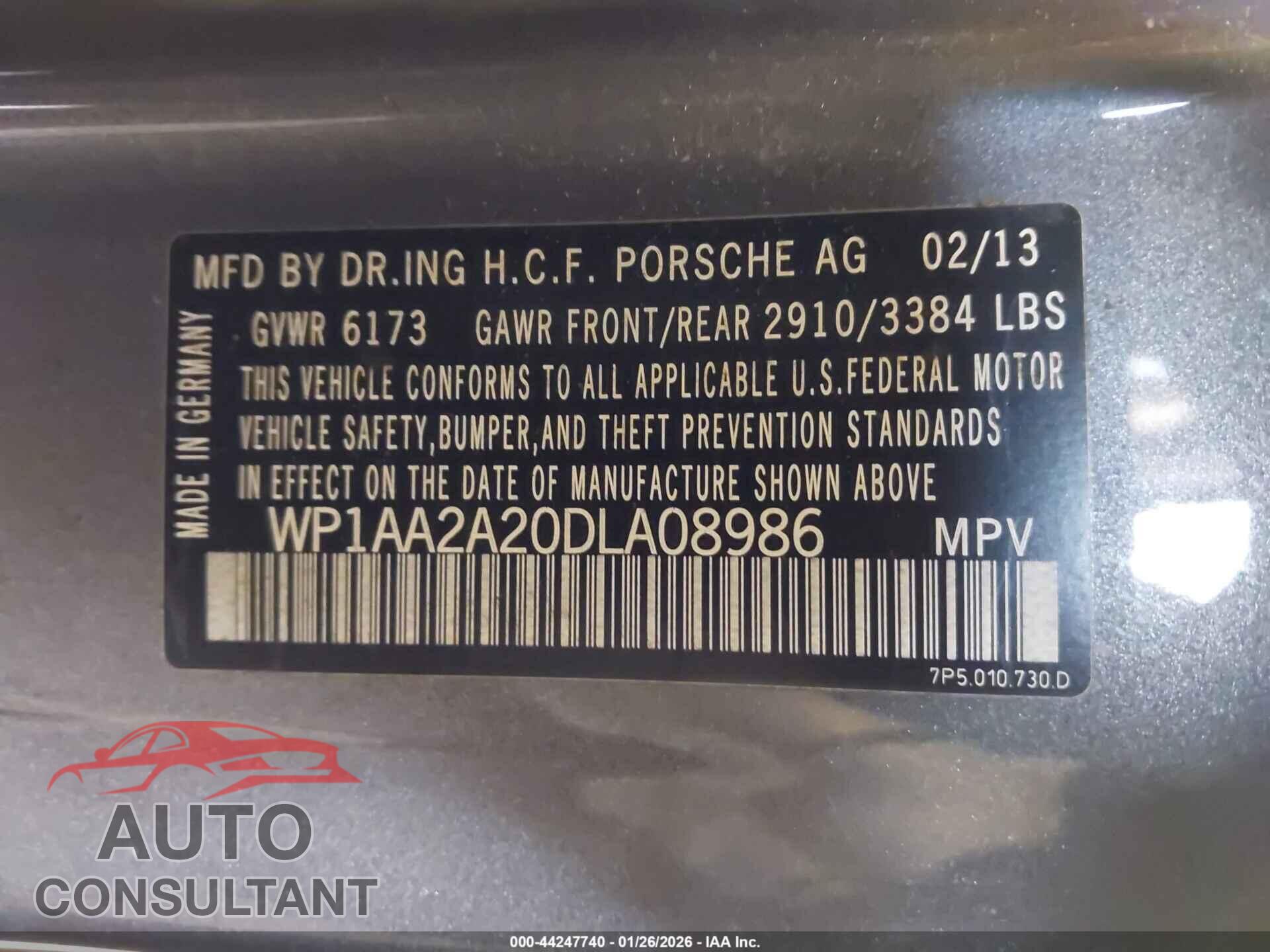 PORSCHE CAYENNE 2013 - WP1AA2A20DLA08986