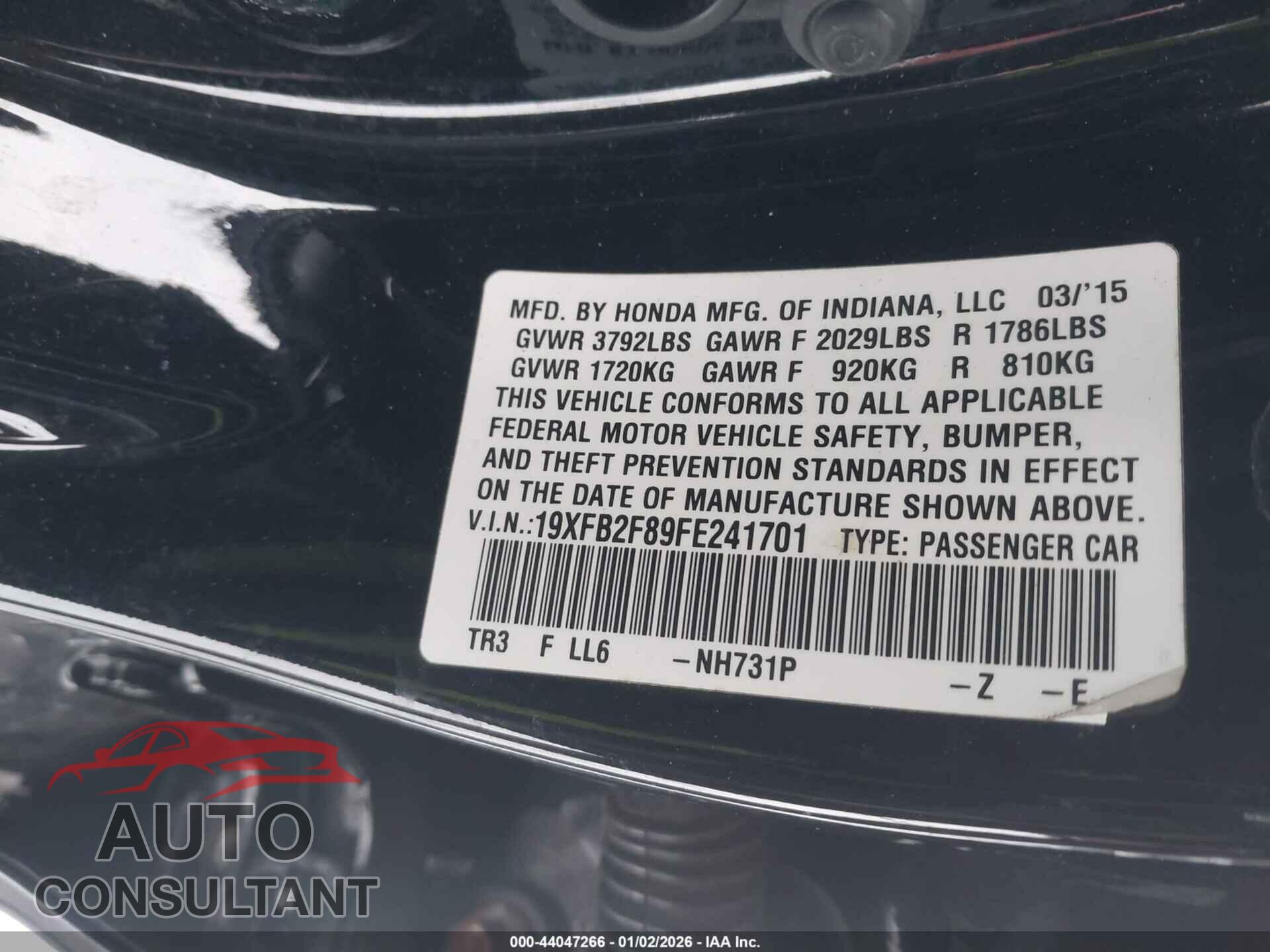 HONDA CIVIC 2015 - 19XFB2F89FE241701