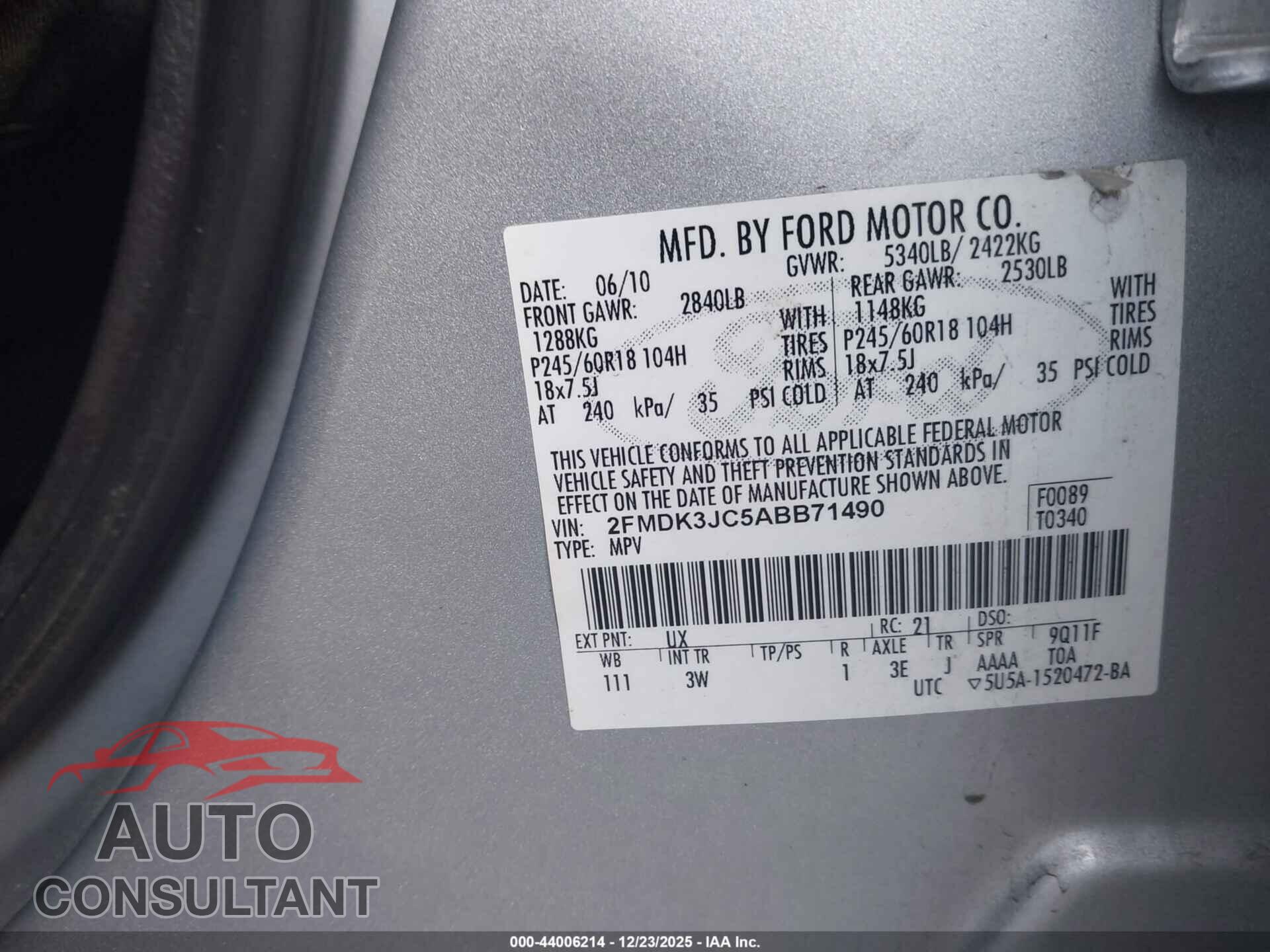 FORD EDGE 2010 - 2FMDK3JC5ABB71490