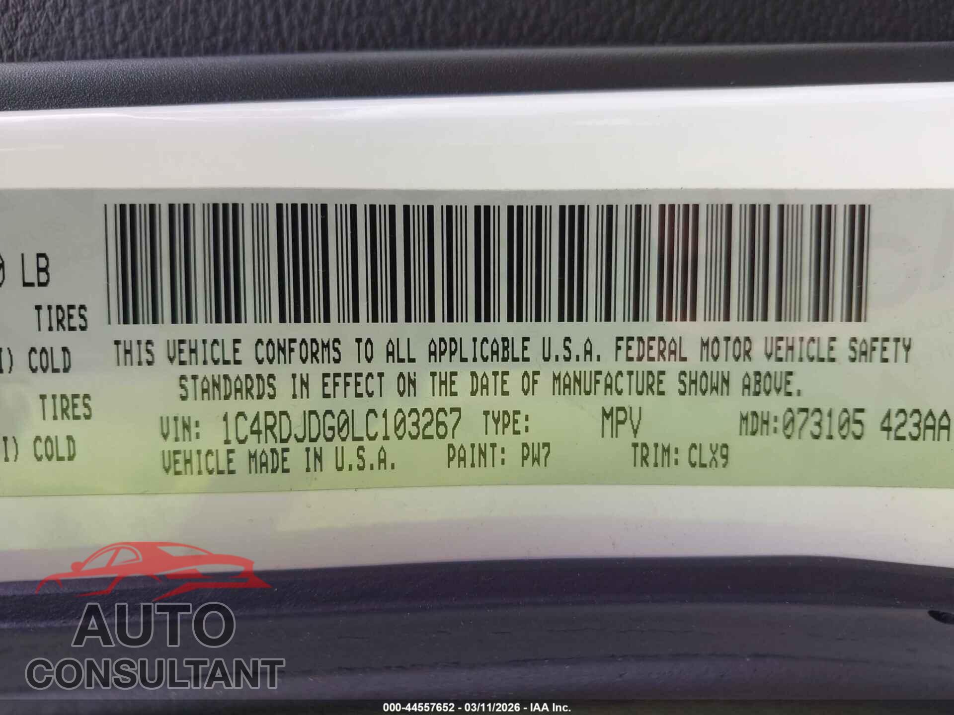 DODGE DURANGO 2020 - 1C4RDJDG0LC103267