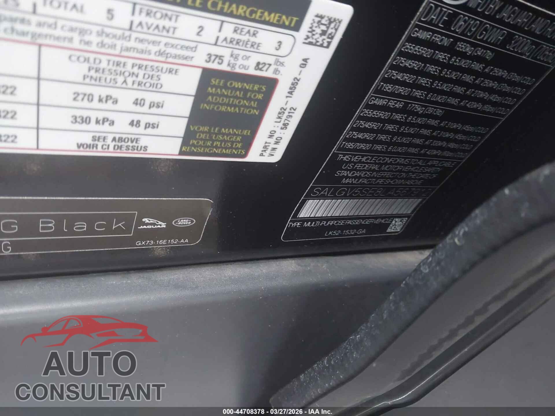 LAND ROVER RANGE ROVER 2020 - SALGV5SE8LA567912