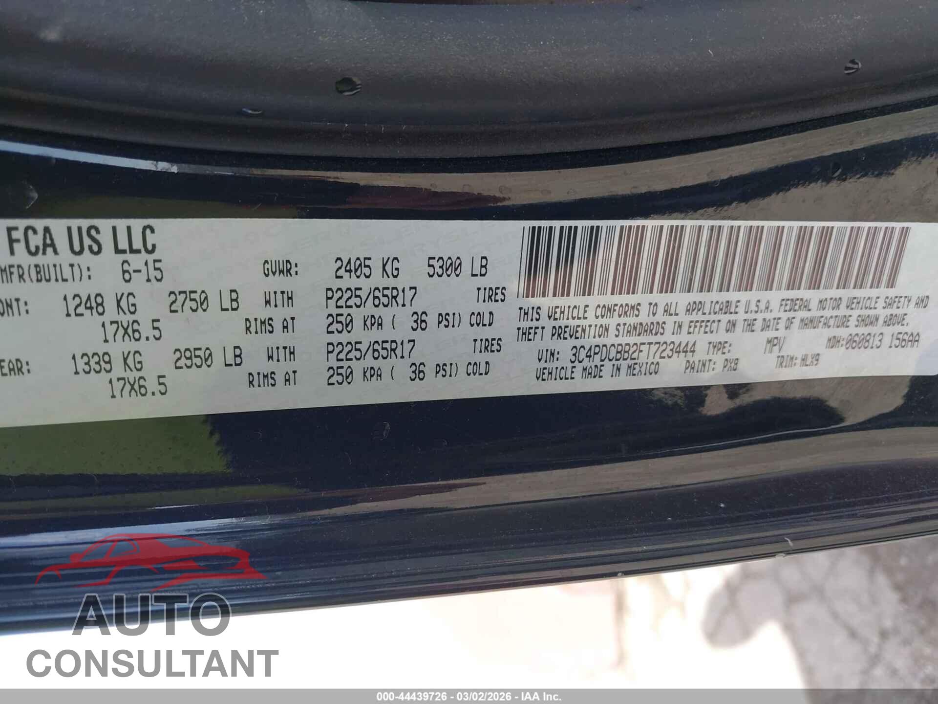 DODGE JOURNEY 2015 - 3C4PDCBB2FT723444