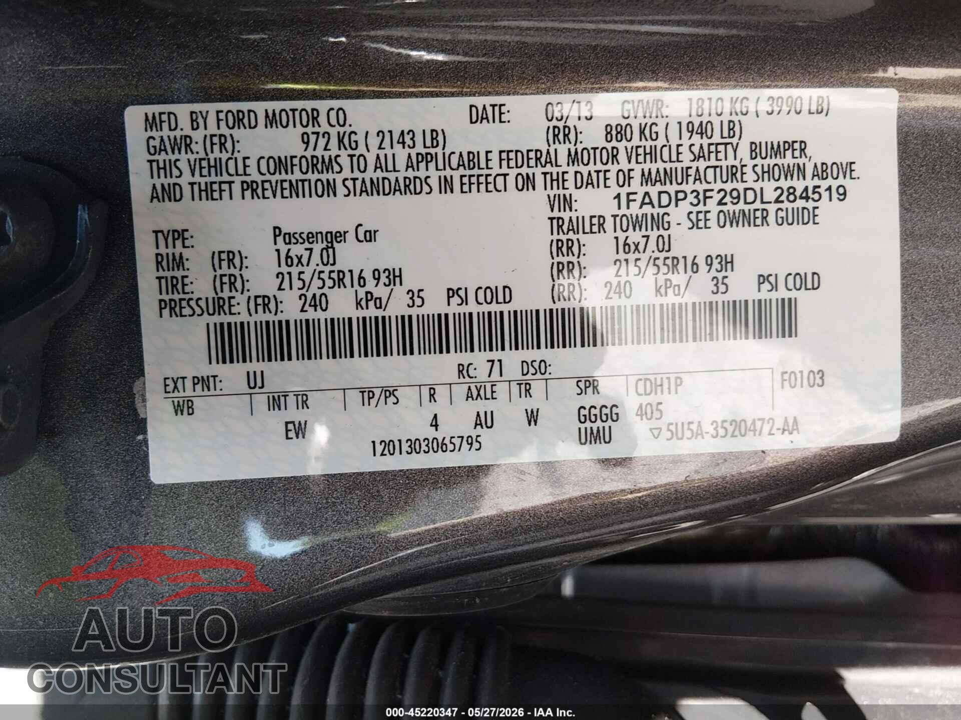 FORD FOCUS 2013 - 1FADP3F29DL284519