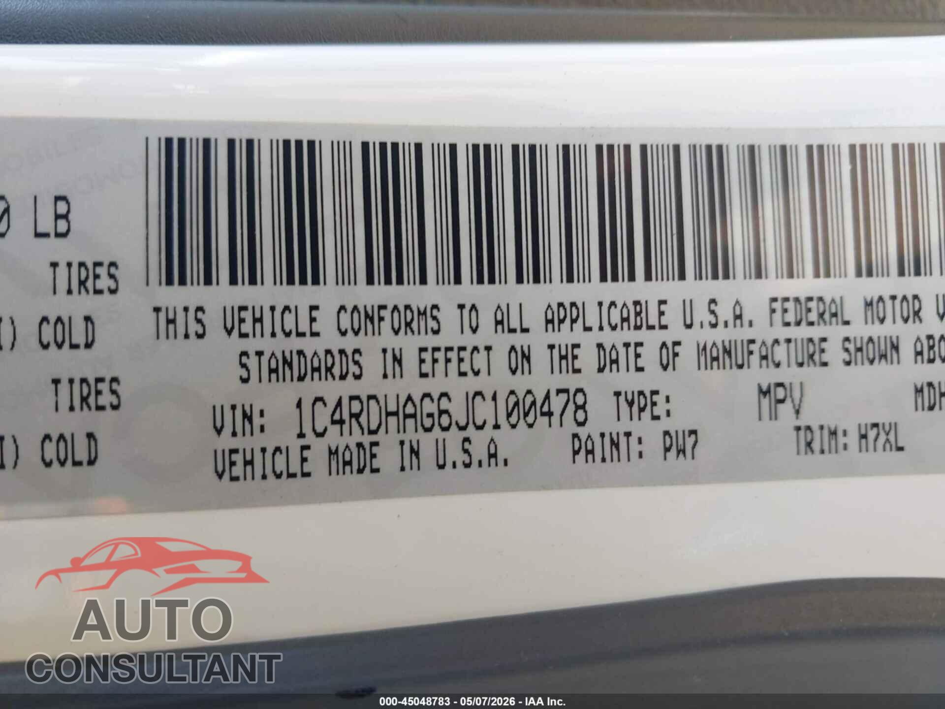DODGE DURANGO 2018 - 1C4RDHAG6JC100478