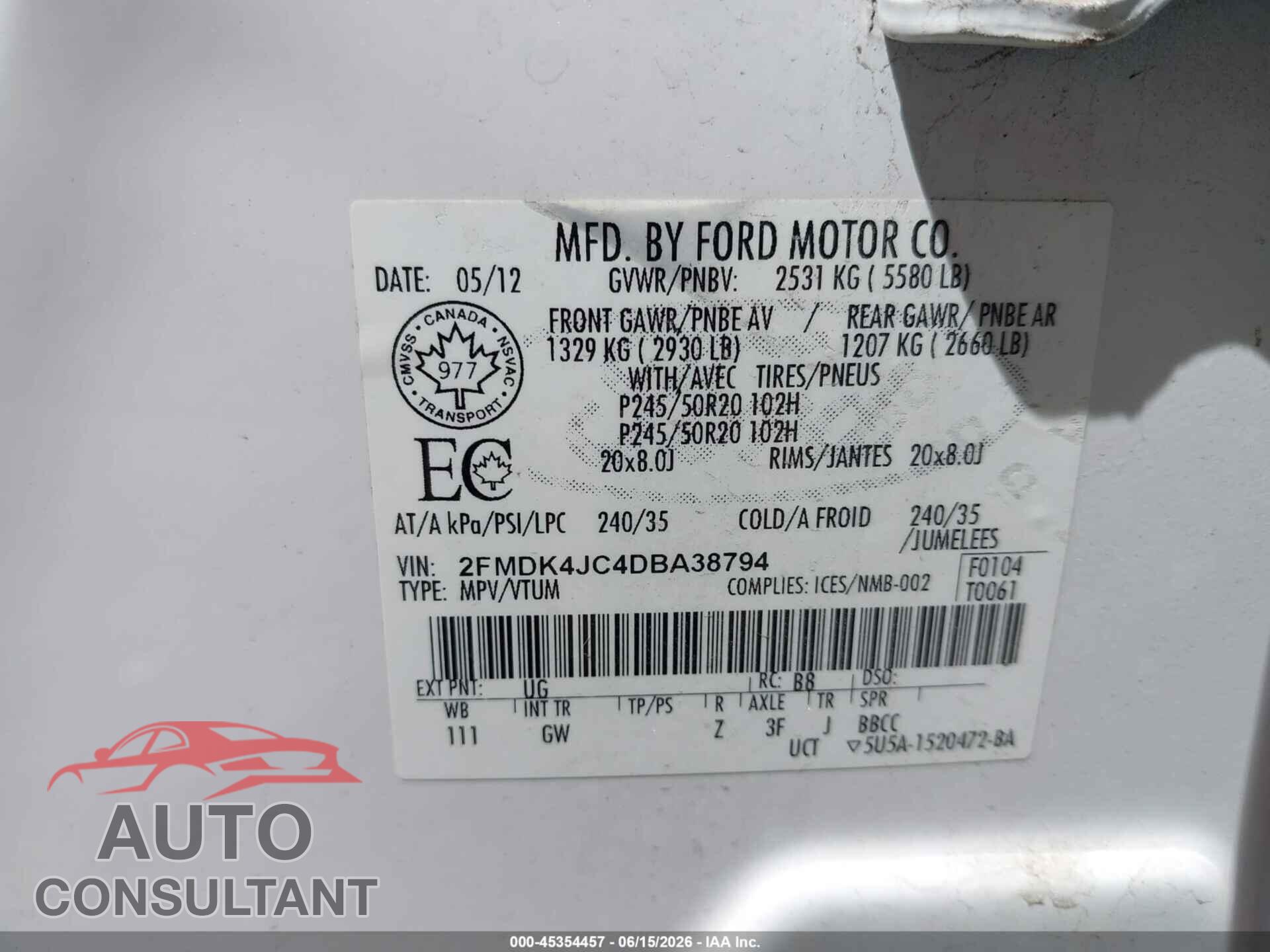 FORD EDGE 2013 - 2FMDK4JC4DBA38794