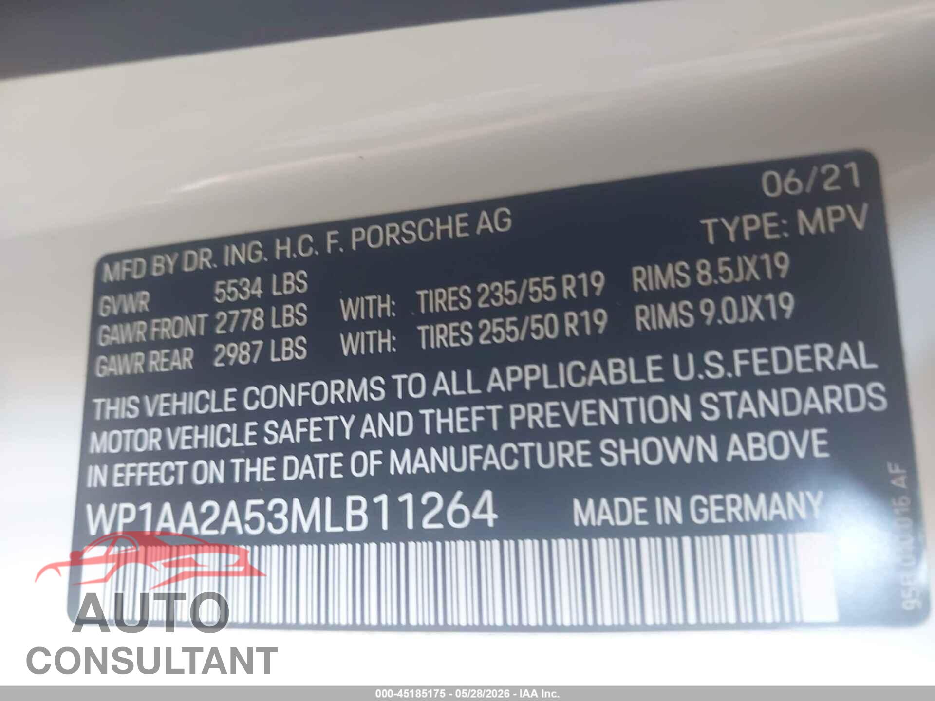PORSCHE MACAN 2021 - WP1AA2A53MLB11264