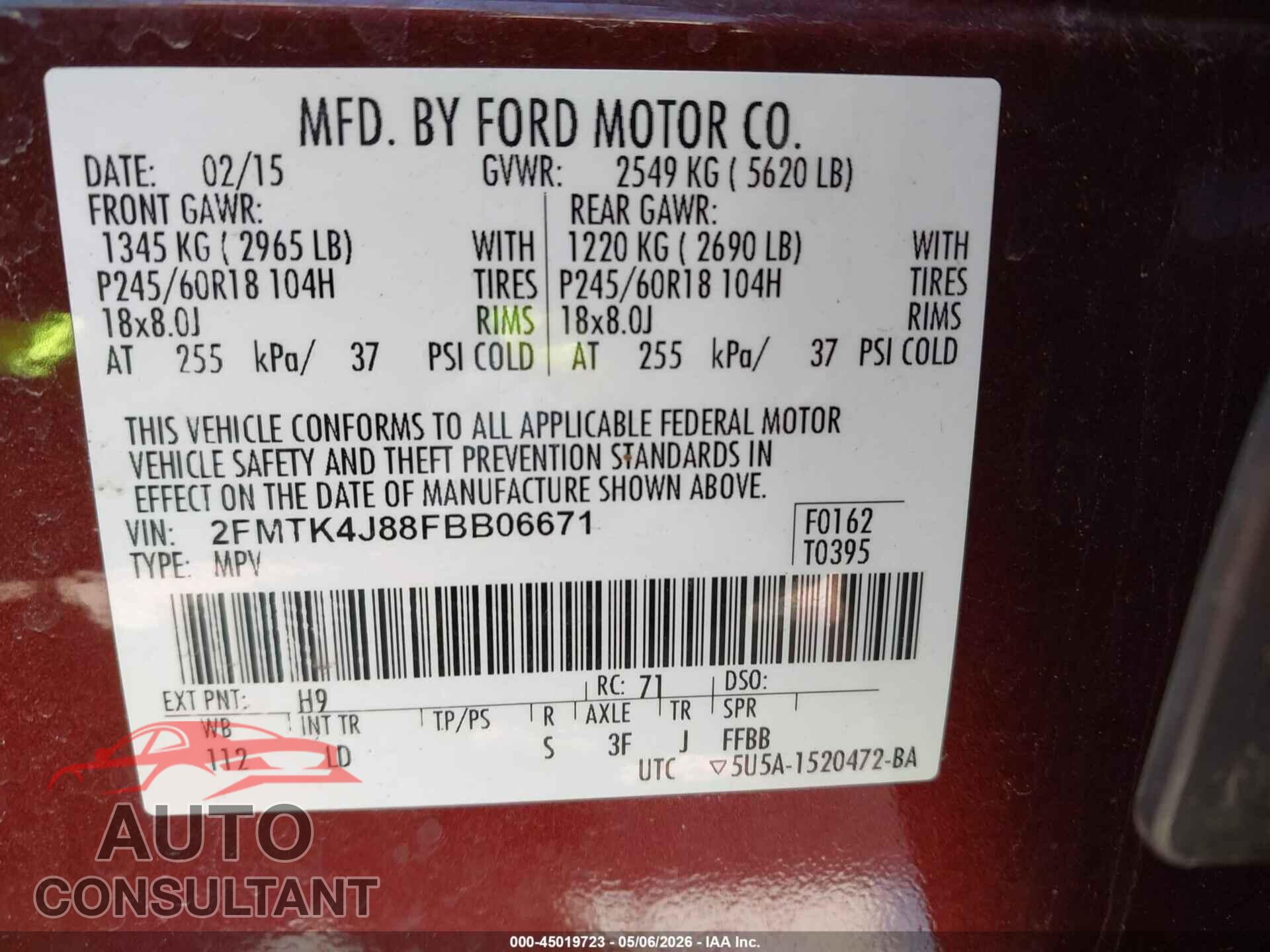 FORD EDGE 2015 - 2FMTK4J88FBB06671