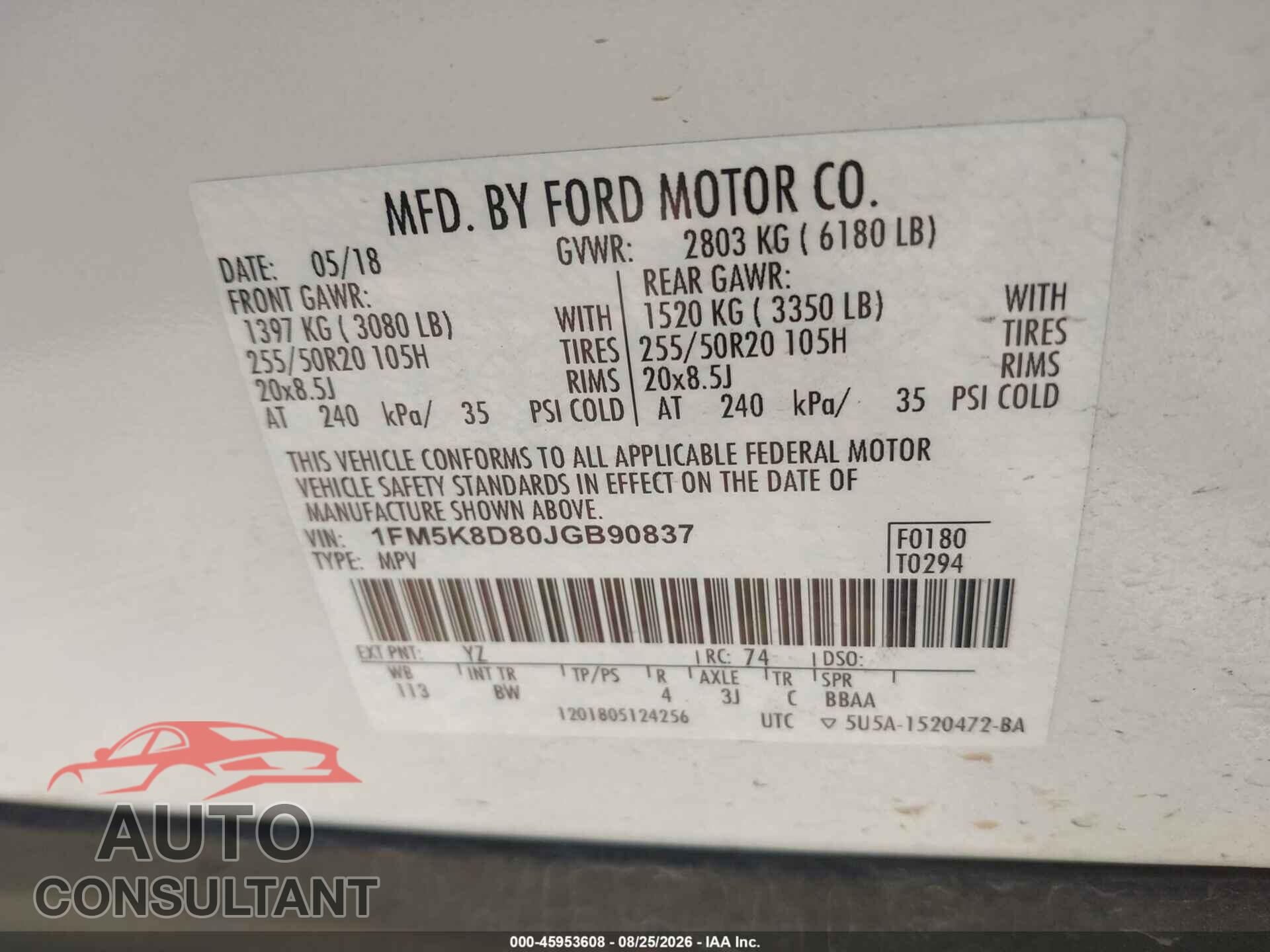 FORD EXPLORER 2018 - 1FM5K8D80JGB90837