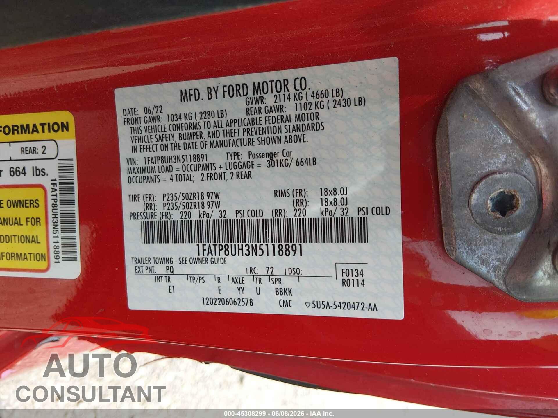FORD MUSTANG 2022 - 1FATP8UH3N5118891
