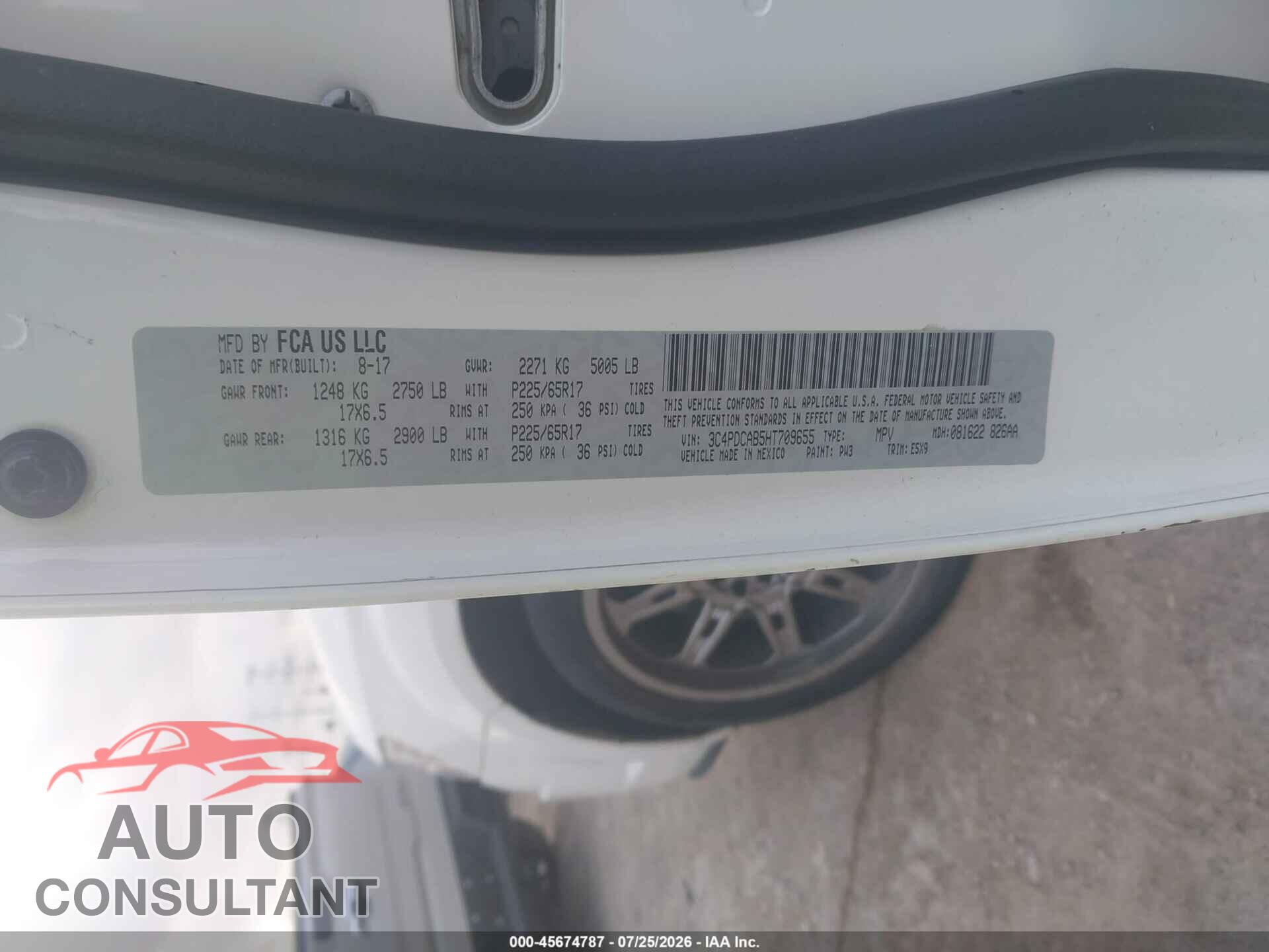 DODGE JOURNEY 2017 - 3C4PDCAB5HT709655