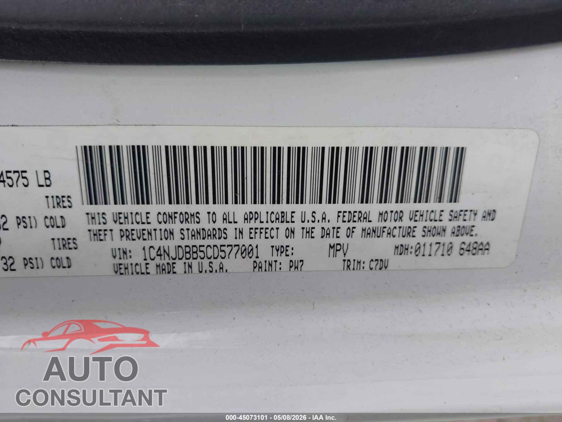 JEEP COMPASS 2012 - 1C4NJDBB5CD577001