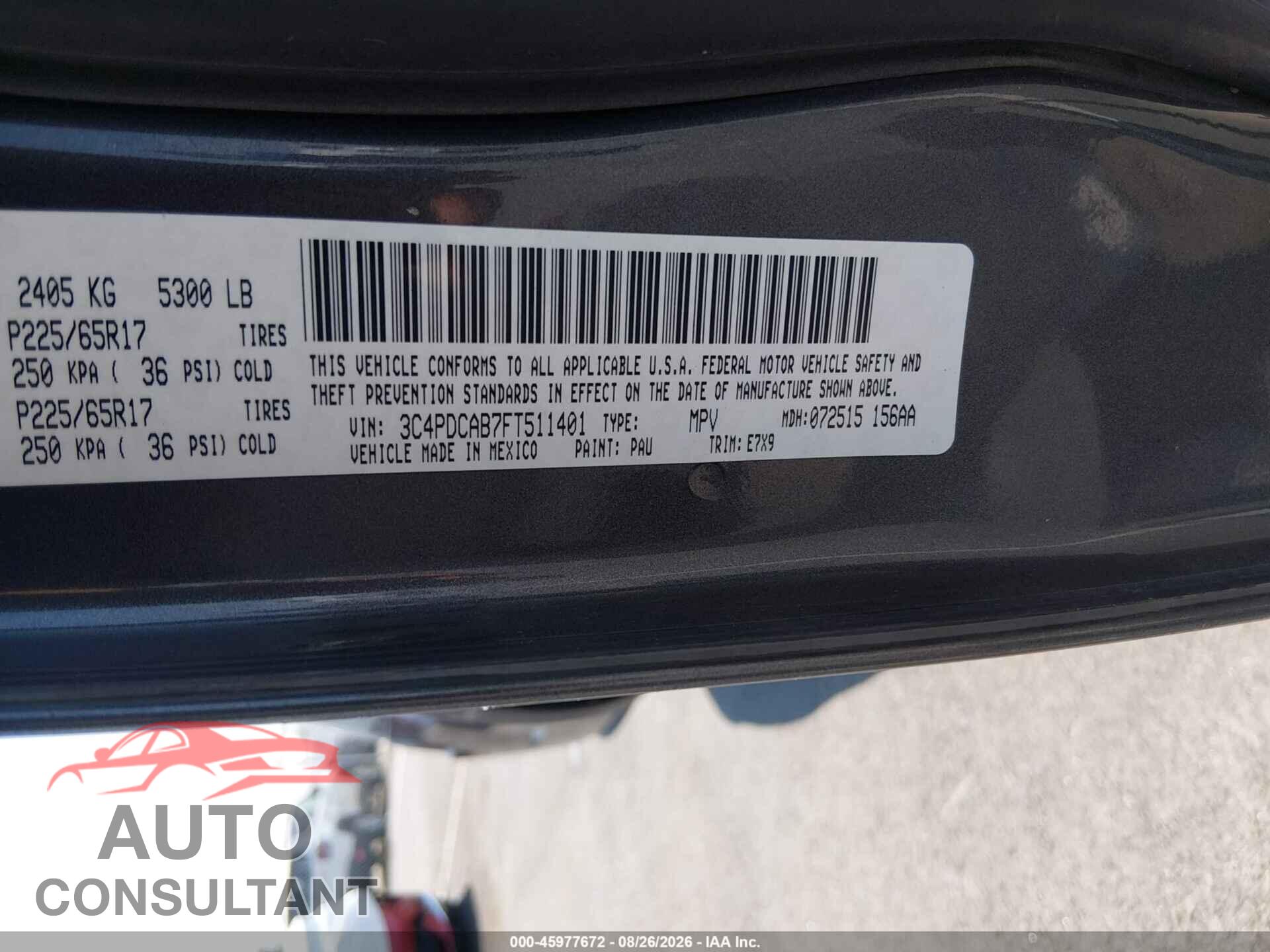 DODGE JOURNEY 2015 - 3C4PDCAB7FT511401
