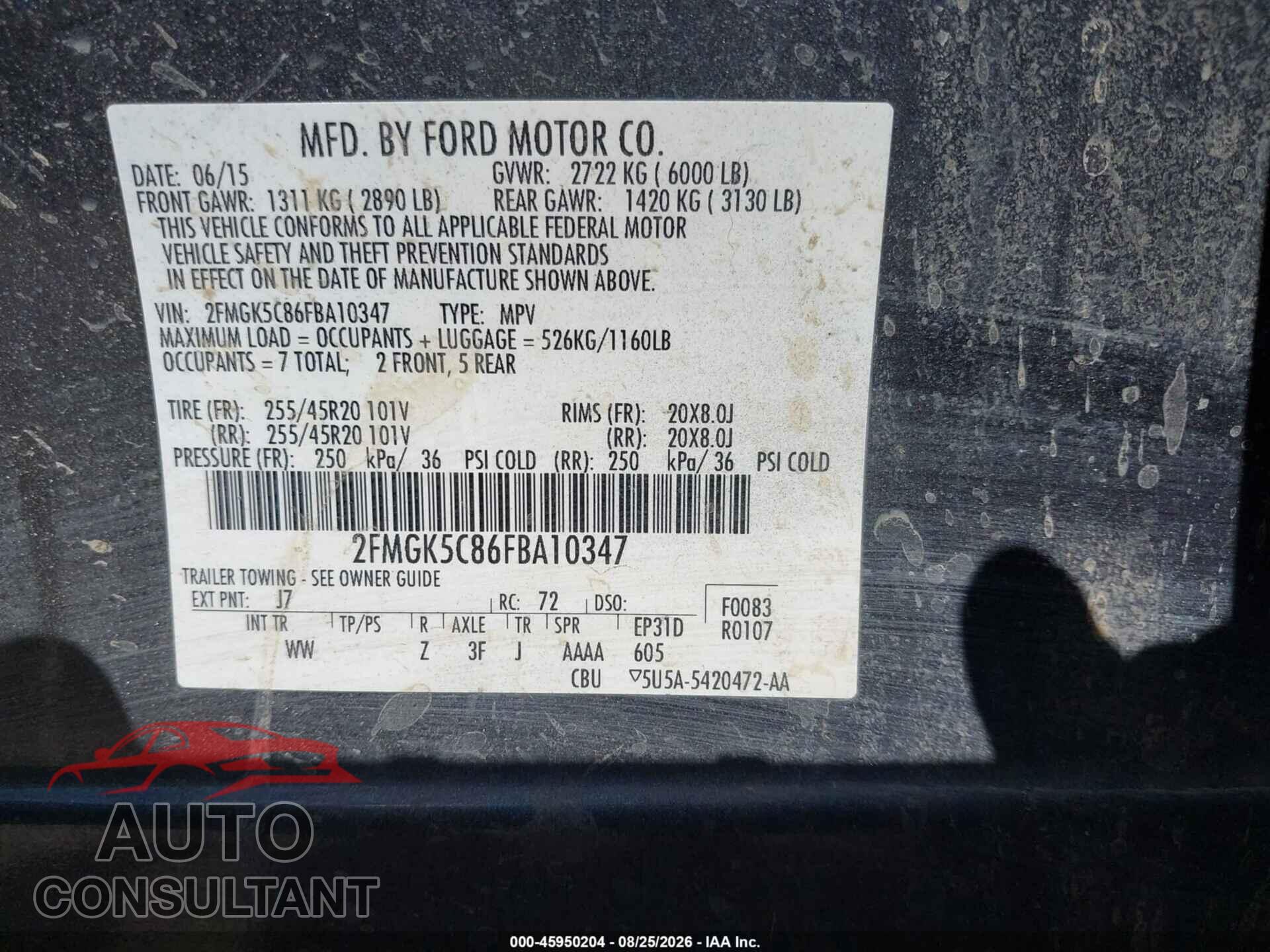 FORD FLEX 2015 - 2FMGK5C86FBA10347
