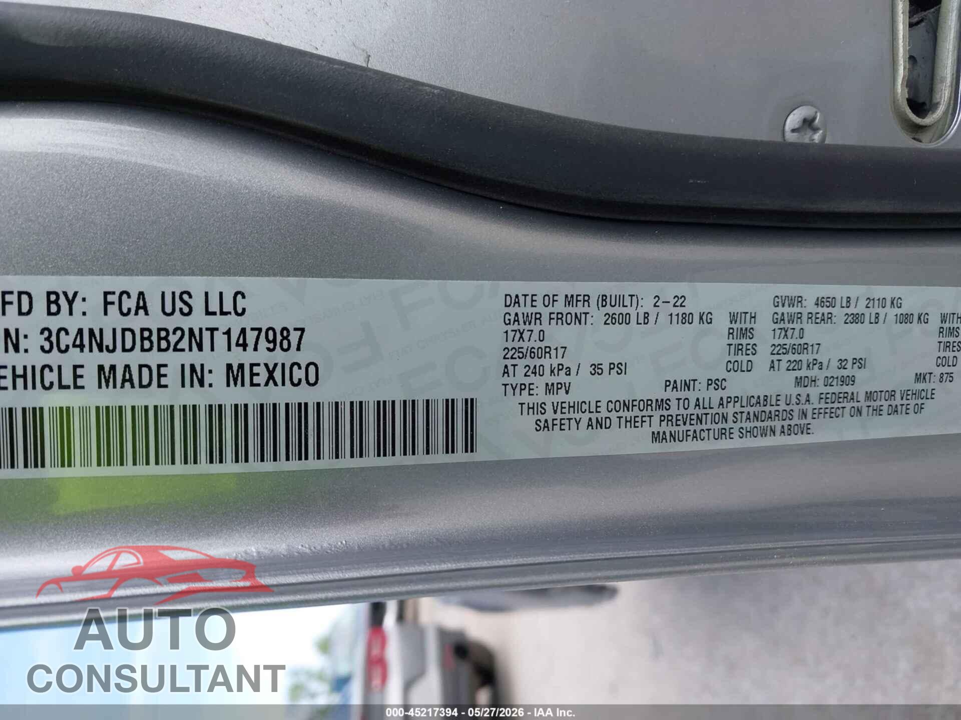 JEEP COMPASS 2022 - 3C4NJDBB2NT147987