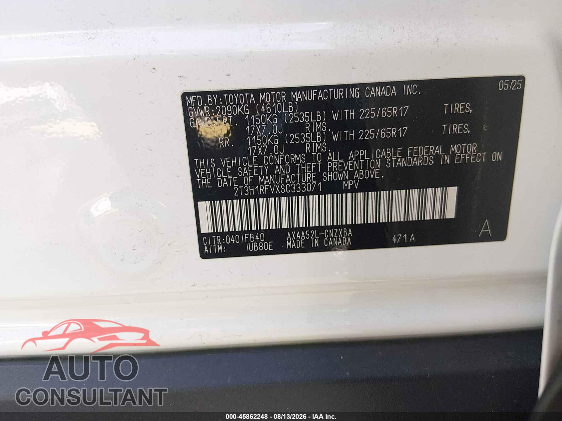 TOYOTA RAV4 2025 - 2T3H1RFVXSC333071