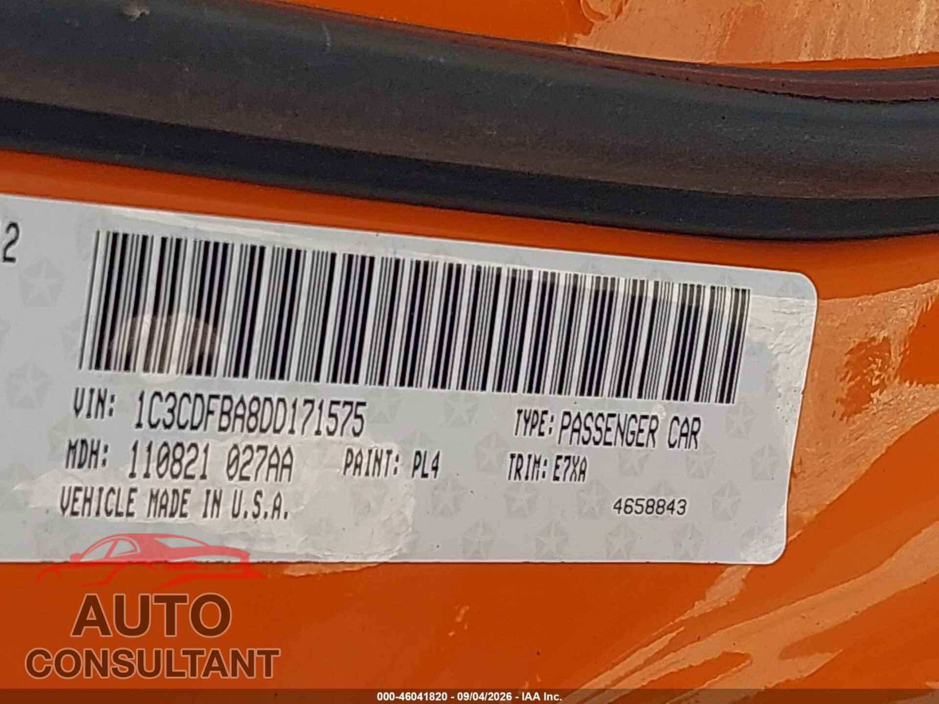 DODGE DART 2013 - 1C3CDFBA8DD171575