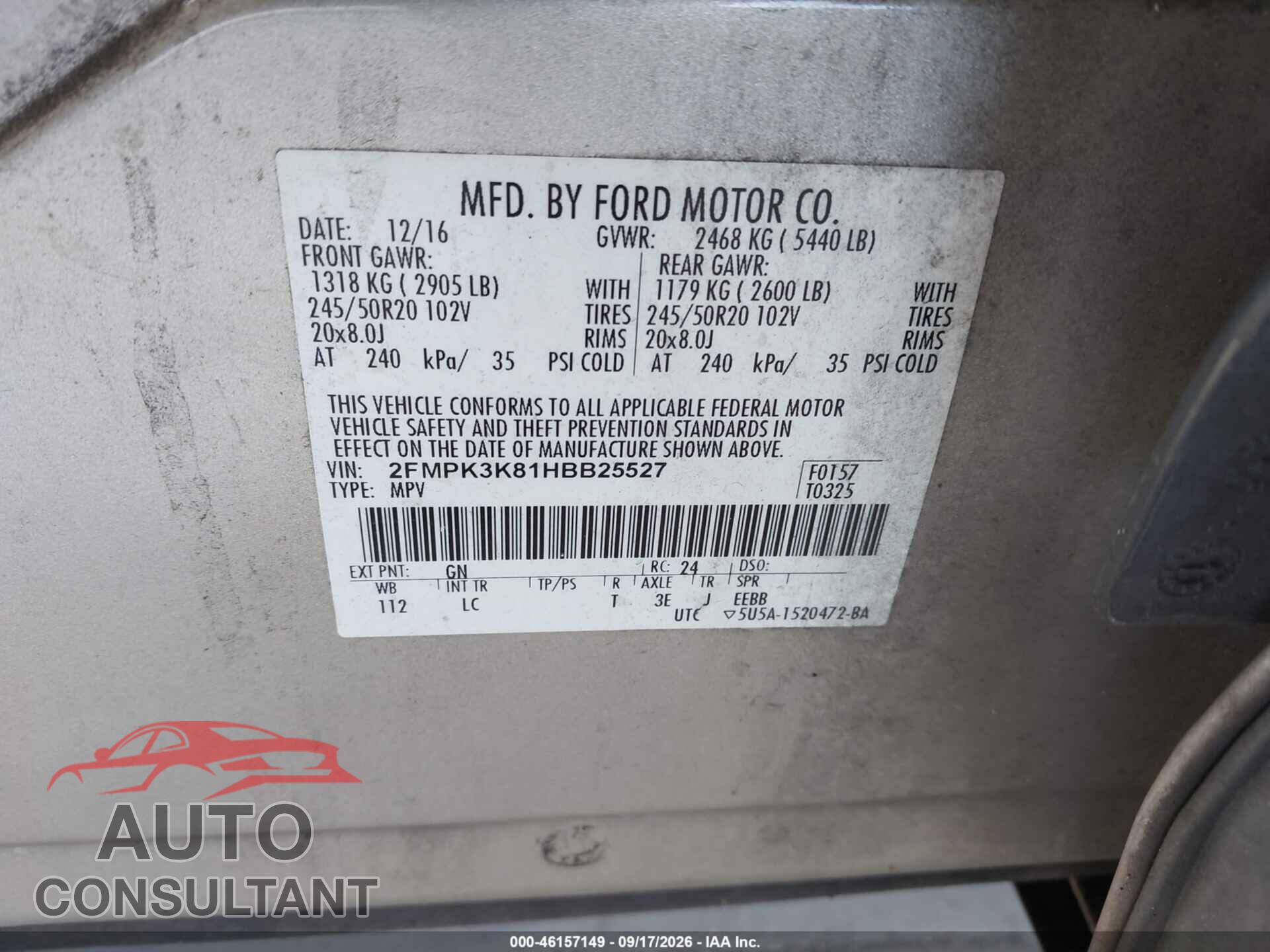FORD EDGE 2017 - 2FMPK3K81HBB25527