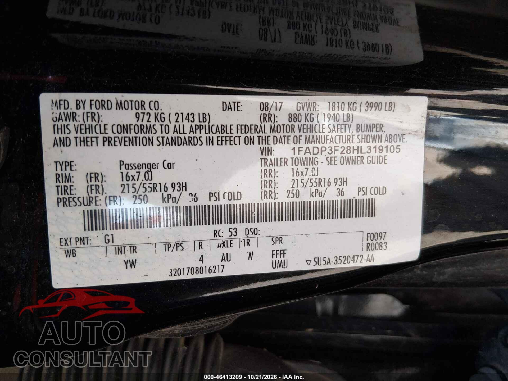 FORD FOCUS 2017 - 1FADP3F28HL319105