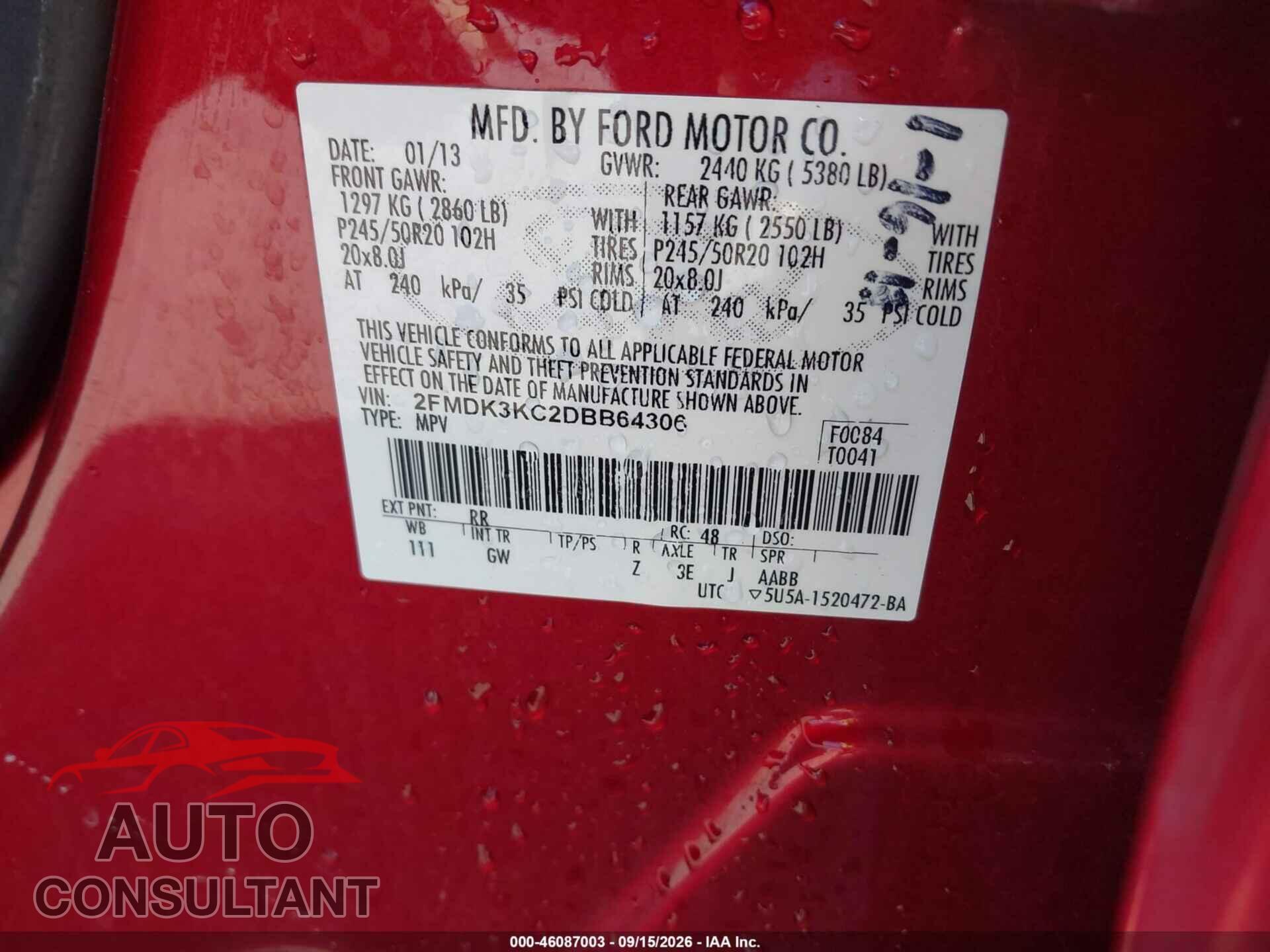FORD EDGE 2013 - 2FMDK3KC2DBB64306