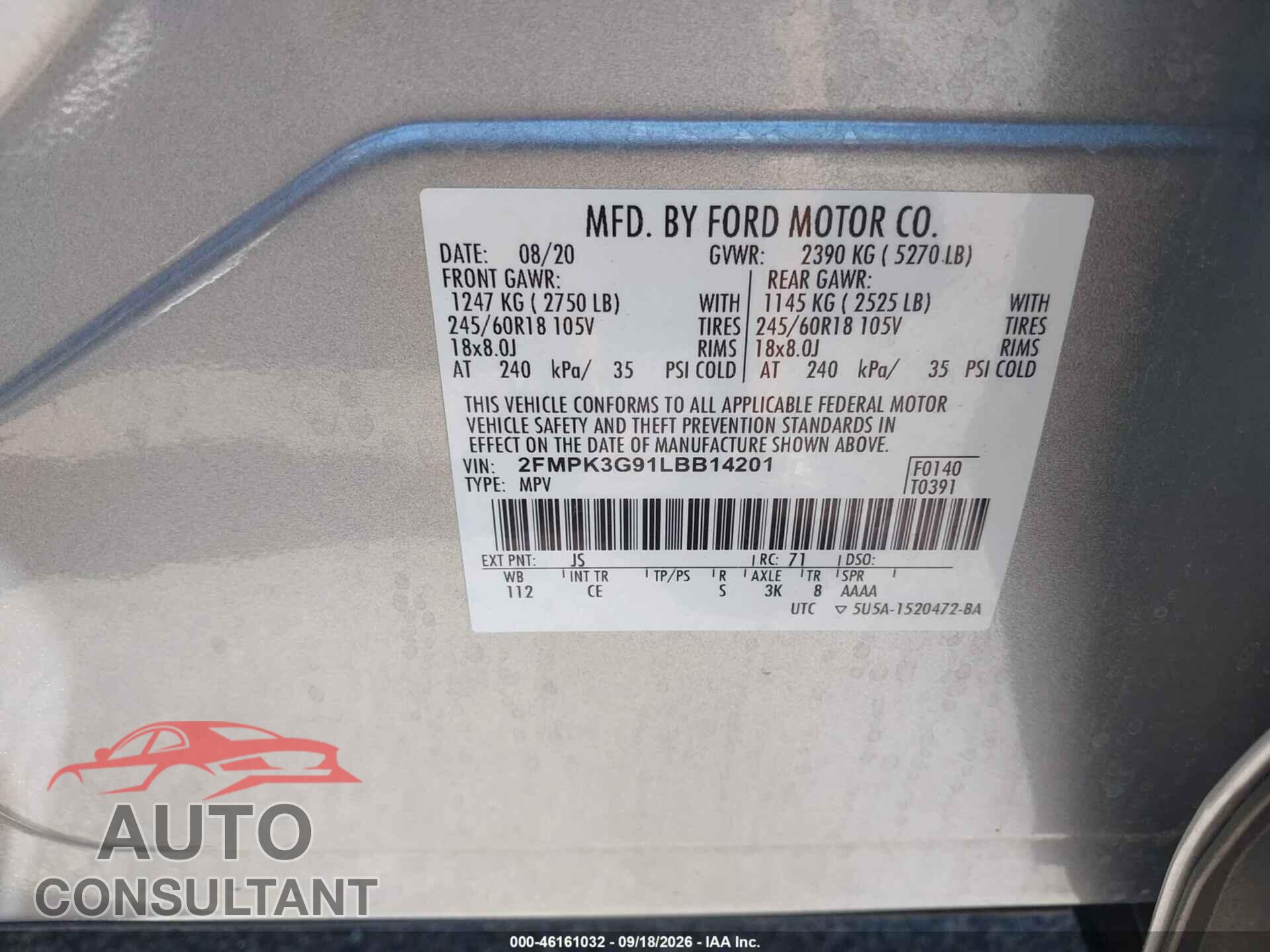 FORD EDGE 2020 - 2FMPK3G91LBB14201