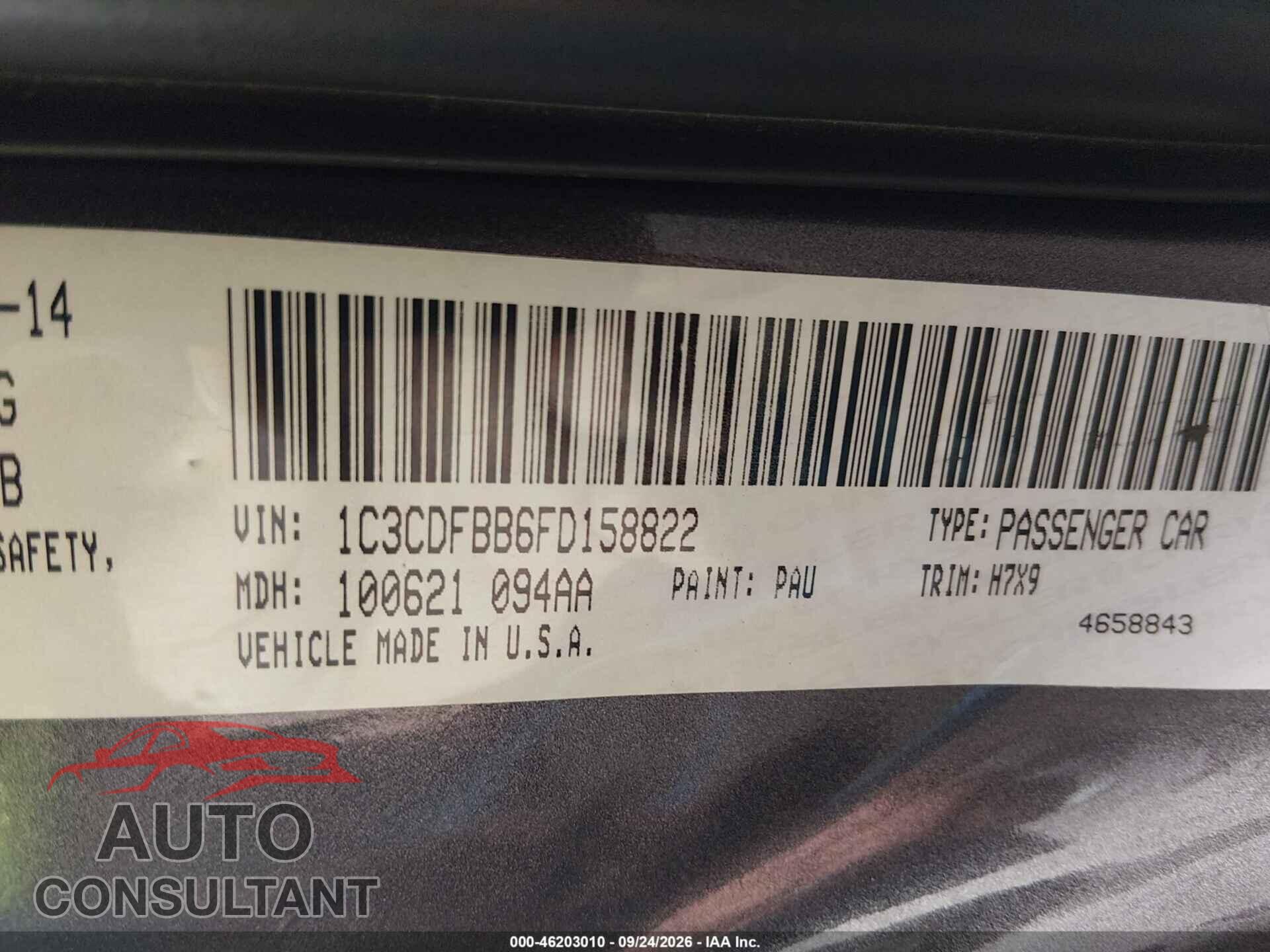 DODGE DART 2015 - 1C3CDFBB6FD158822
