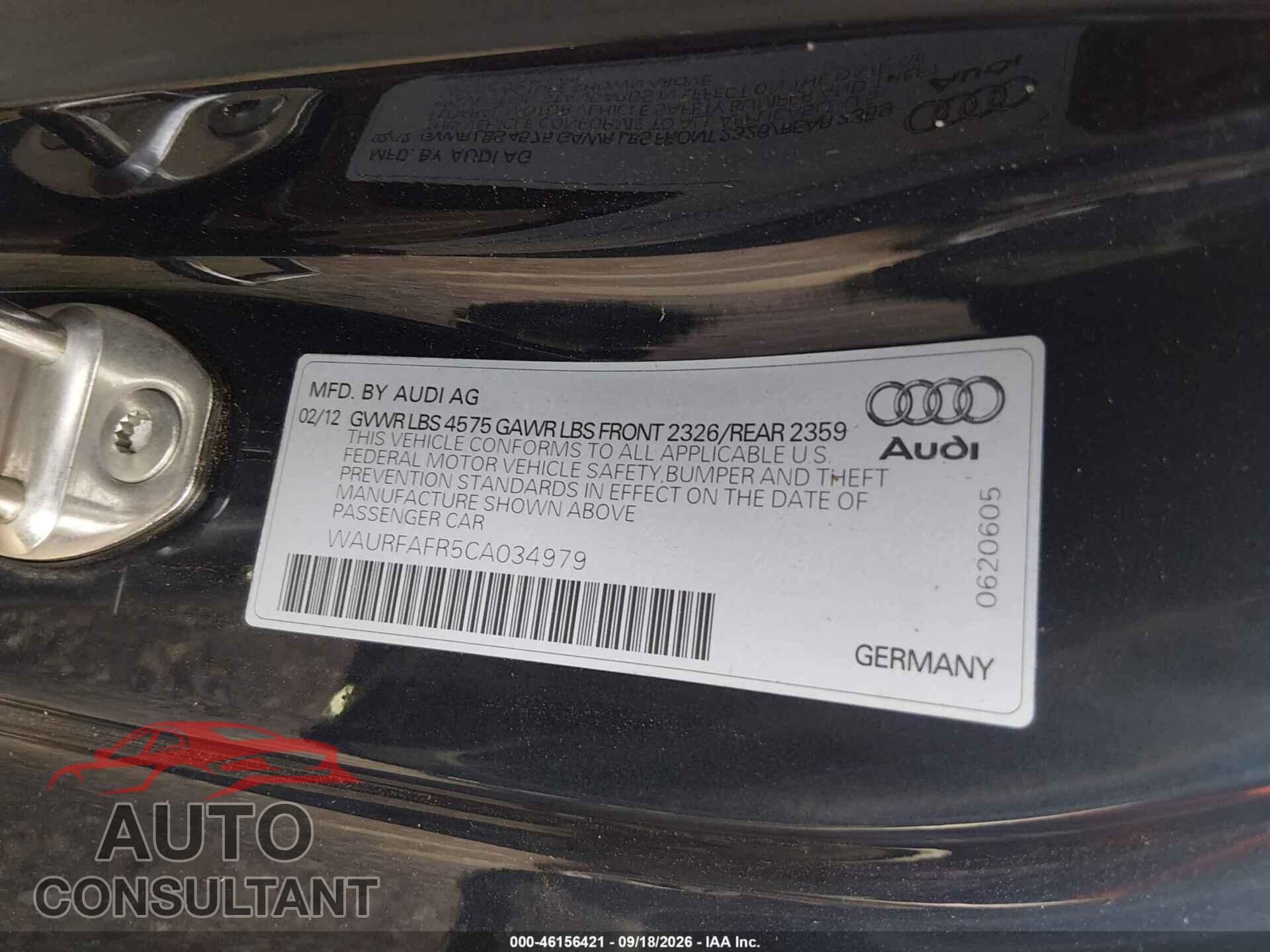 AUDI A5 2012 - WAURFAFR5CA034979