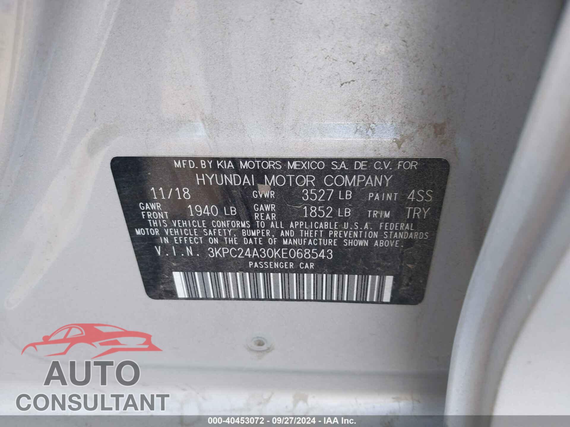 HYUNDAI ACCENT 2019 - 3KPC24A30KE068543