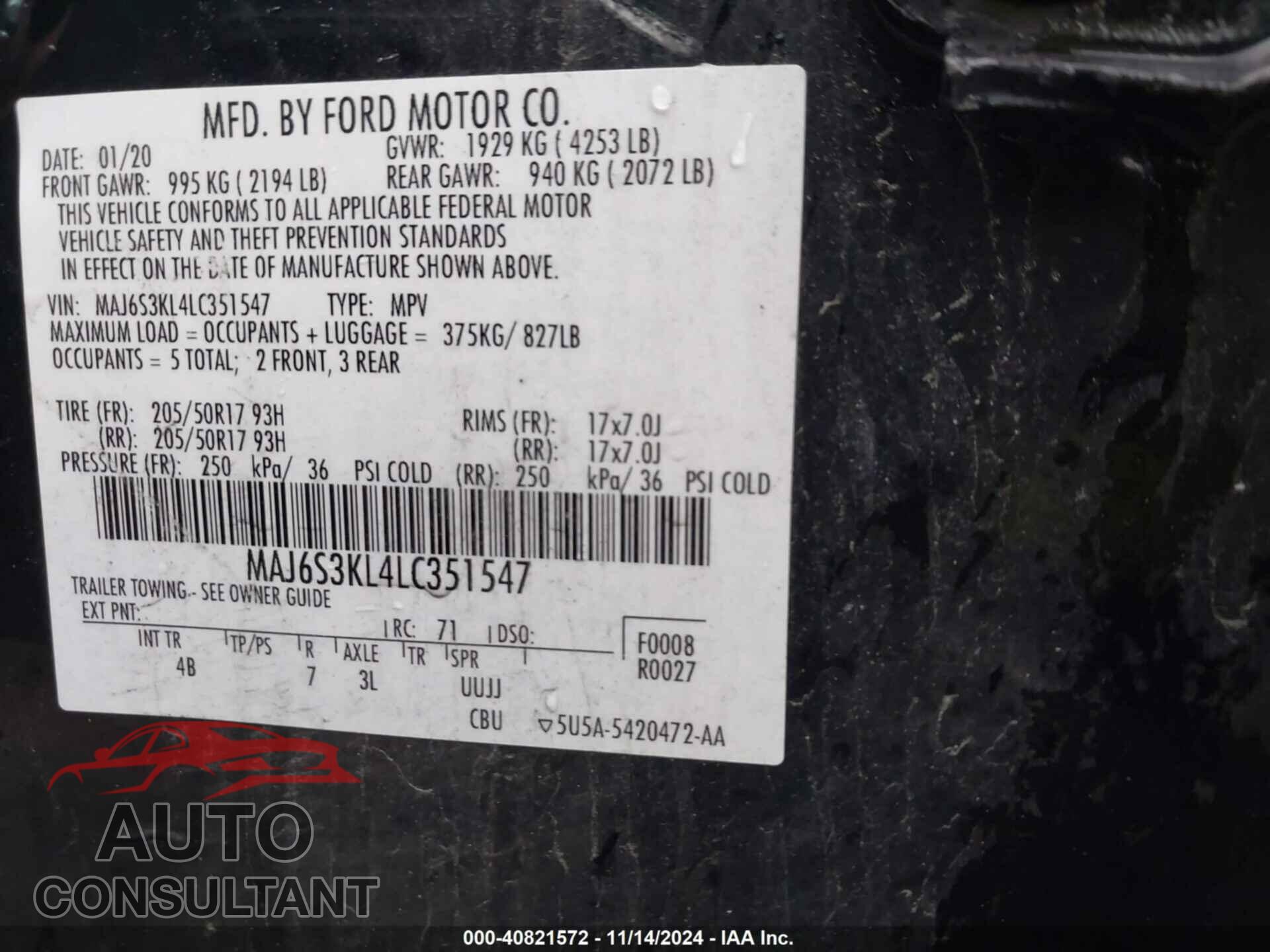FORD ECOSPORT 2020 - MAJ6S3KL4LC351547