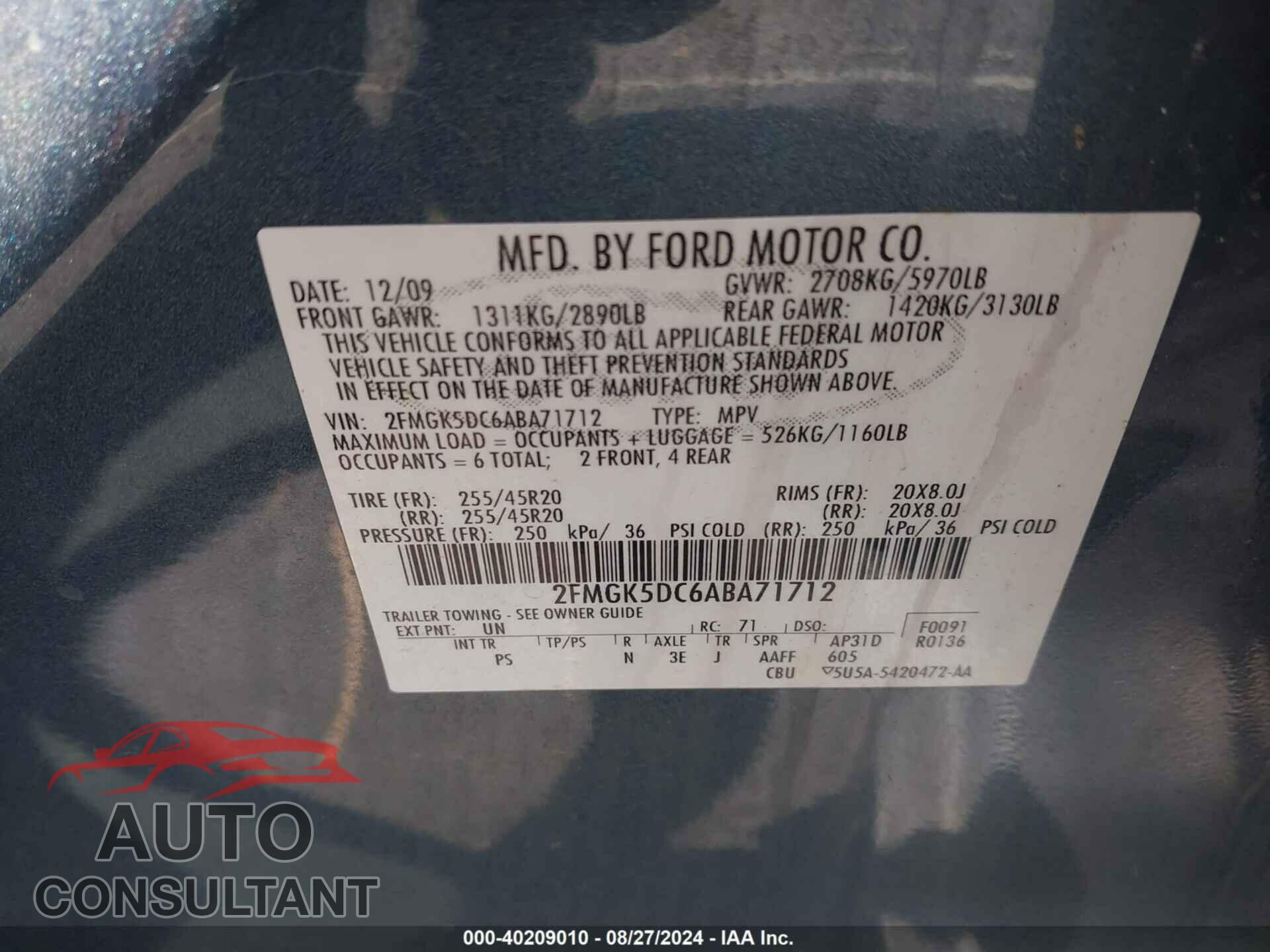 FORD FLEX 2010 - 2FMGK5DC6ABA71712